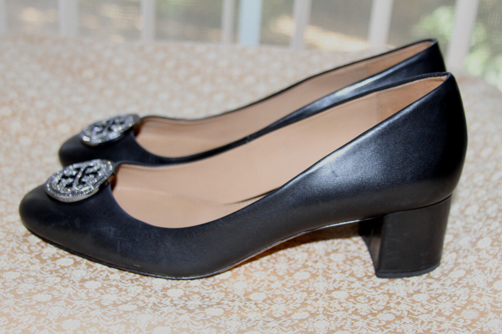 Tory Burch Liana Crystal Logo Leather Pumps Sz 10.5 #307/11