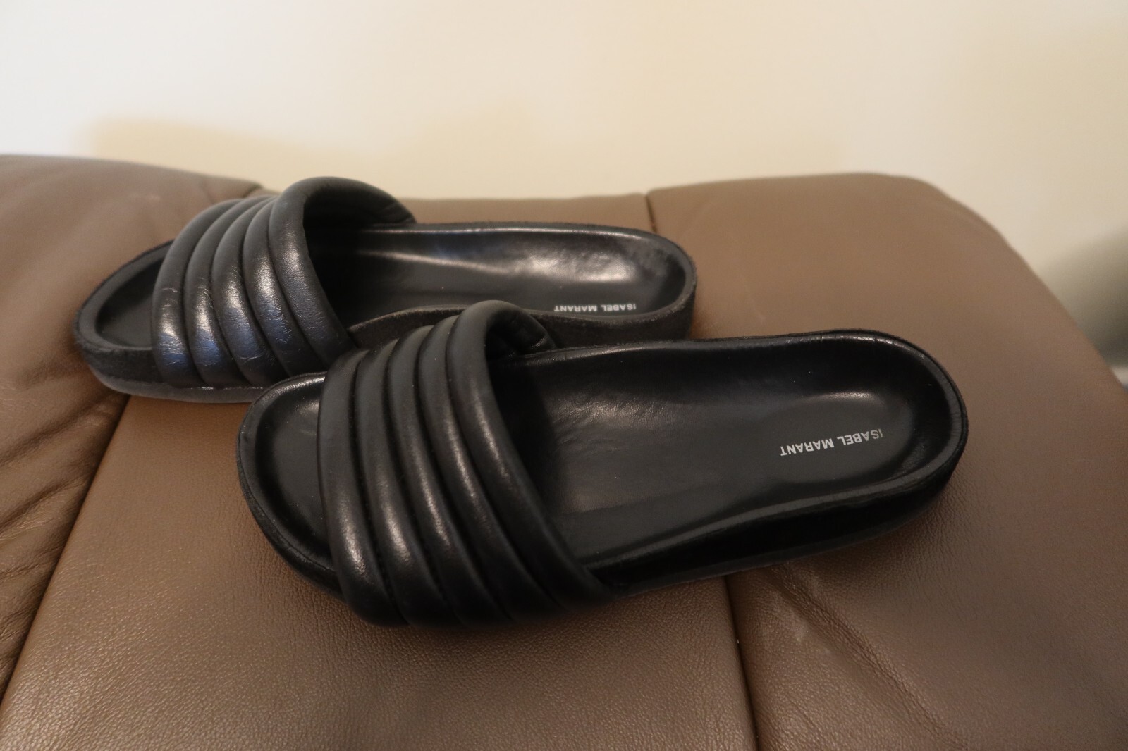 $430 Isabel Marant Hellea black lamb leather padded sandals size 36 with box