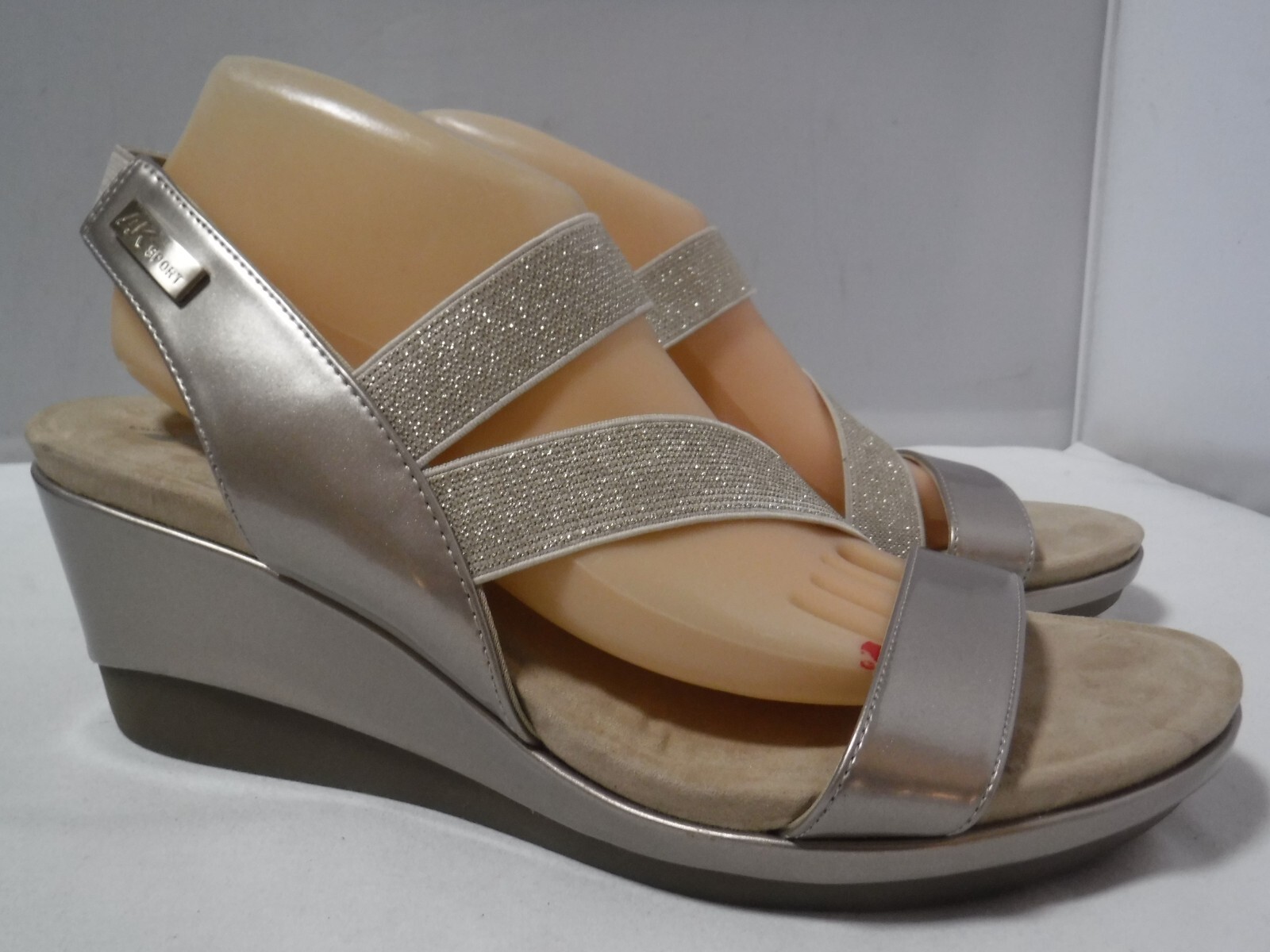 PF2 Women’s ANNE KLEIN Sport Peppina Gold Strappy Wedge Heel Sandals 10.5