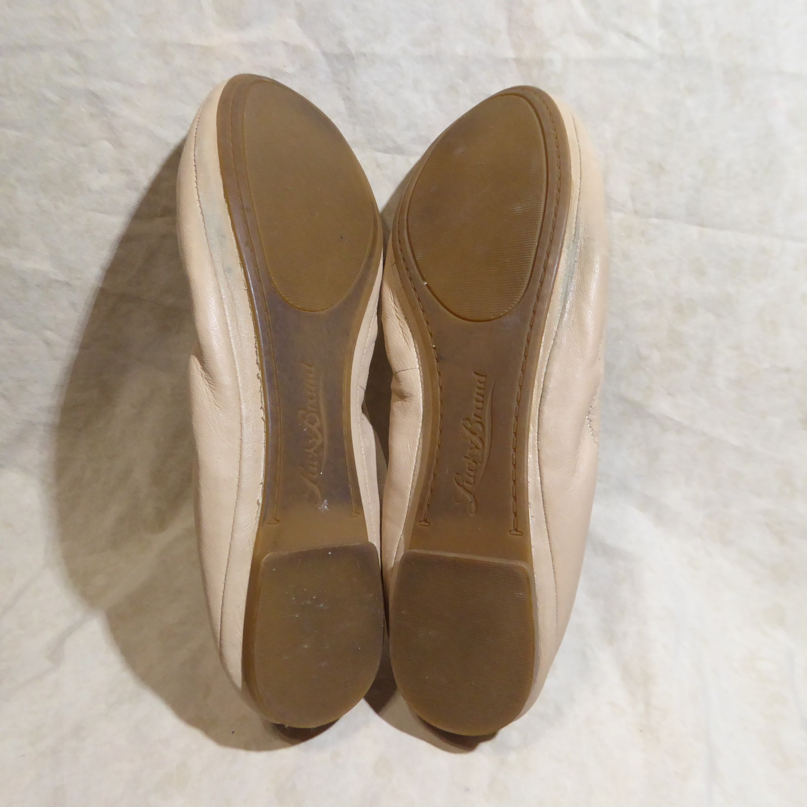 🩰 Lucky Brand Emmie Ballet Flats sz 9 M Nude Beige Leather; X Stitched Heels
