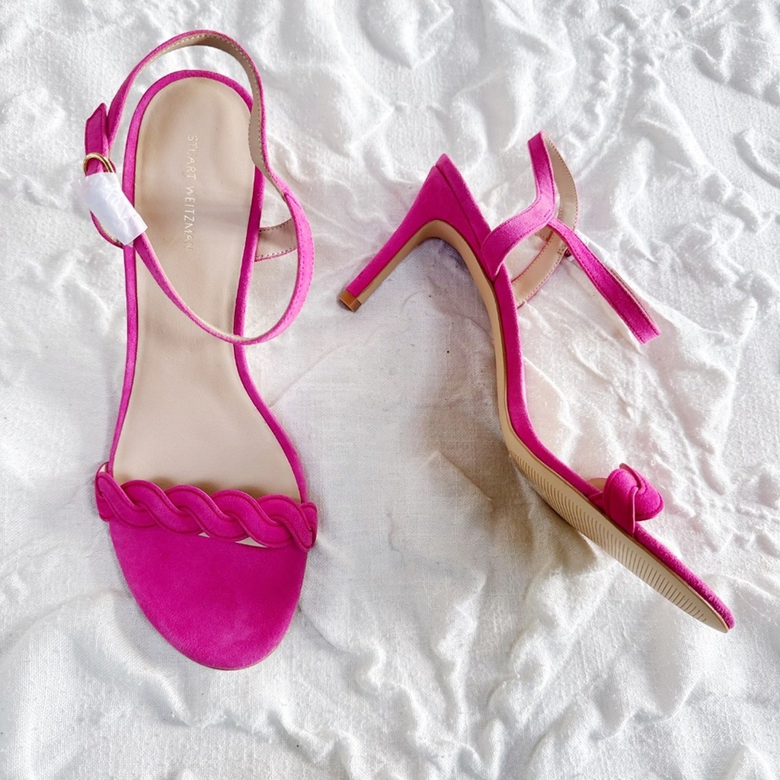 Stuart Weitzman Dancer Twistie 100 Suede Sandal In Pink Size 11.5