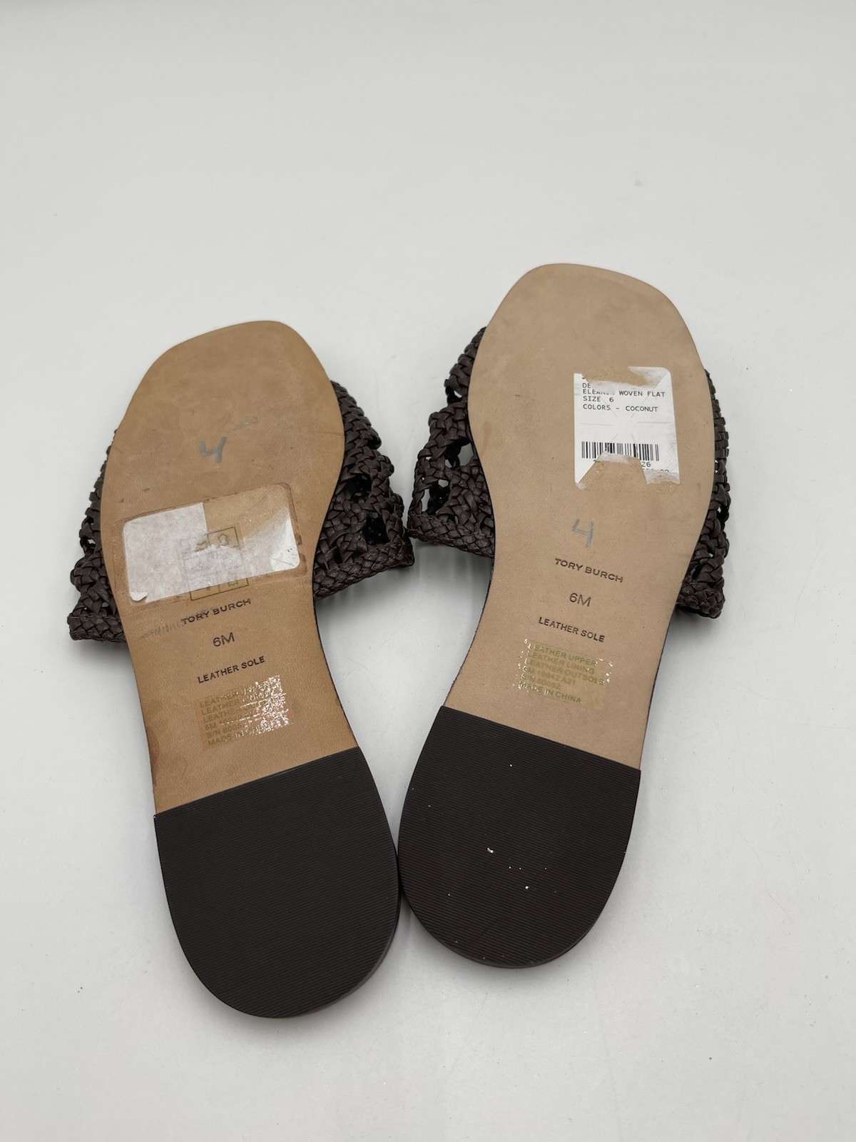 Tory Burch Eleanor Woven Flat Slide Woven Brown Leather Size 6M