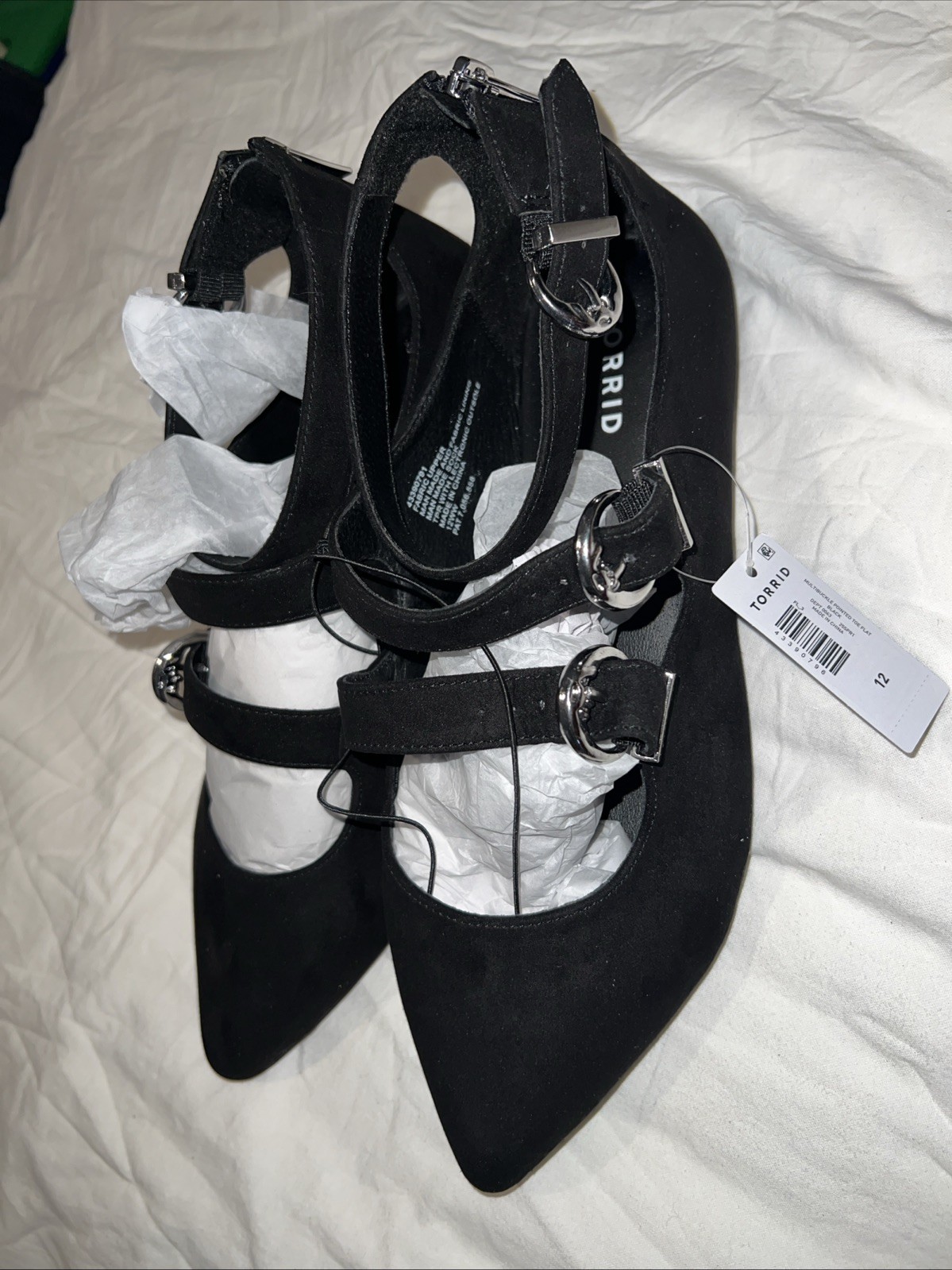 Torrid Black Pointed Toe Flats Size 12 Wide Slip On Faux Suede Brand New