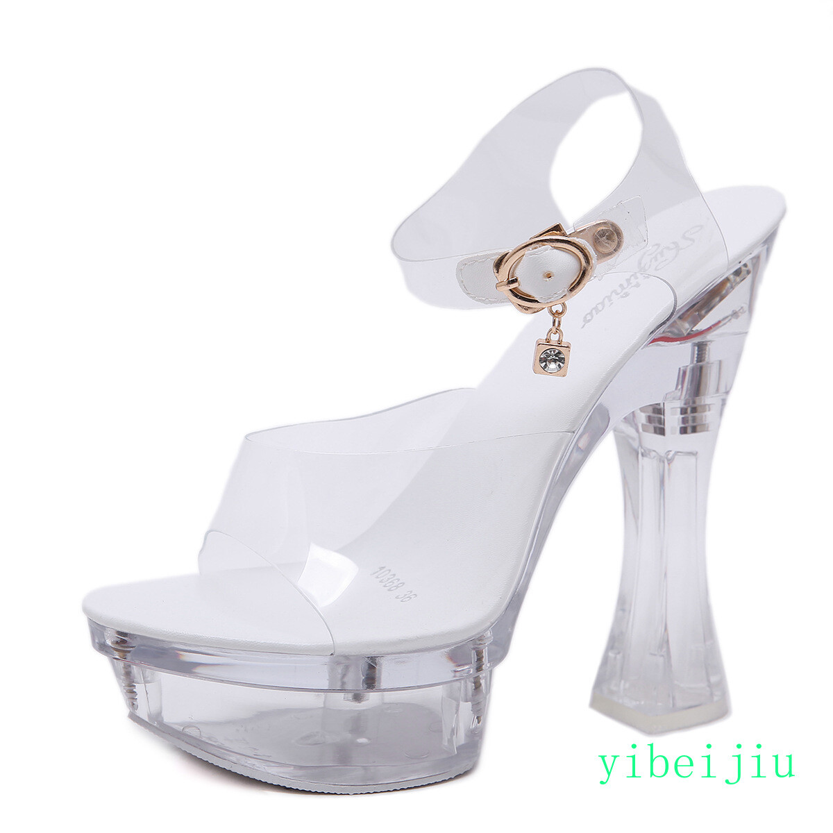 Women’s Nightclub High Heels Luminous Sandals Shoes Dance Hyaline Crystal Bottom