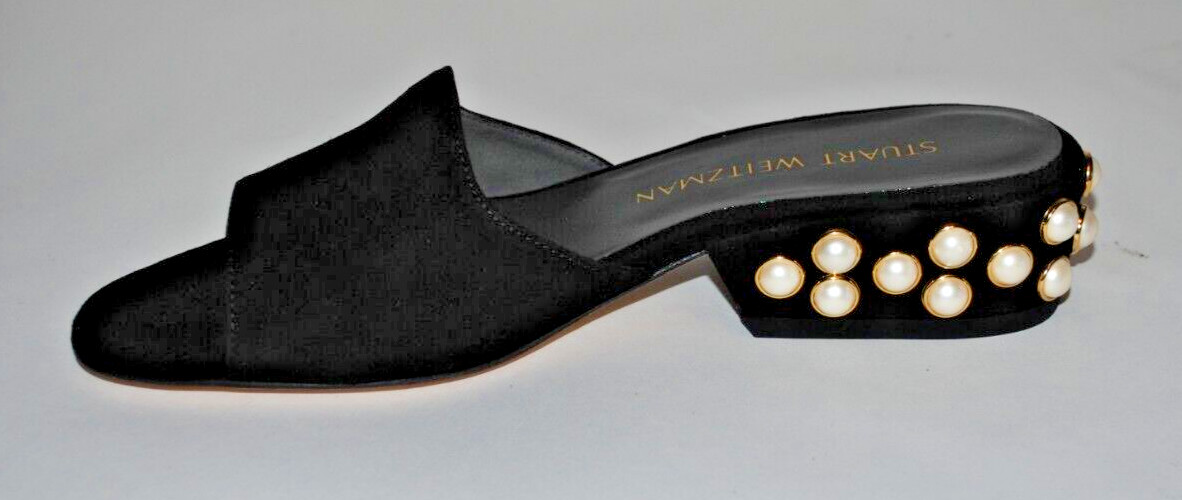 with box Stuart Weitzman Womens Girls Slide Pearl Black Suede Sandals Si G1N