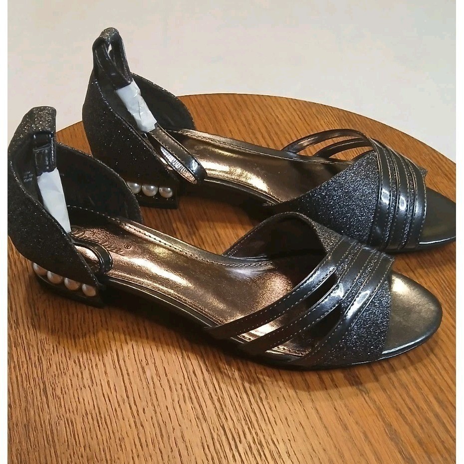 Dunion Womens Strappy Dress Sandals Heels Peep Toe Ankle Strap Sparkle NWT