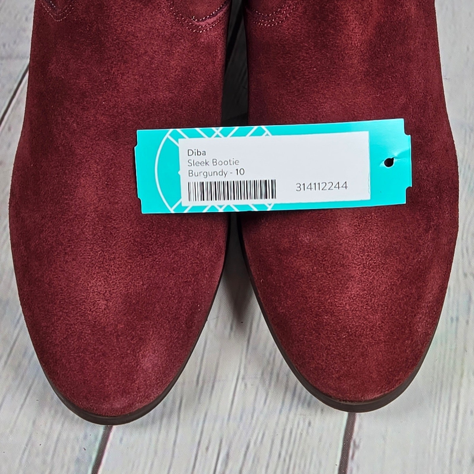 Diba Sleek Bootie Burgundy Suede Leather Ankle Boots Block Heel Size 10
