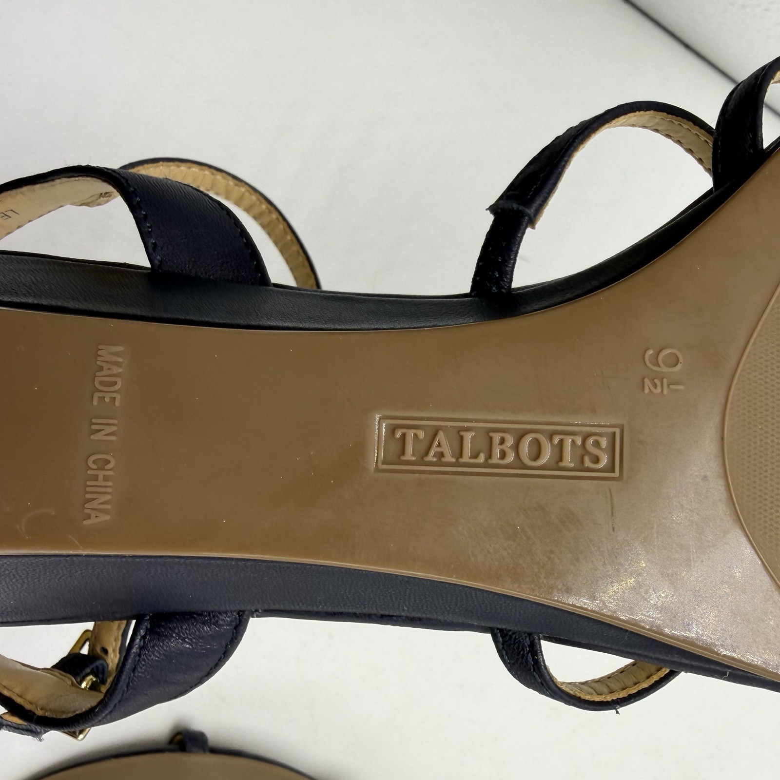 Talbots Capri Sandals 9.5 M Blue Leather Strappy Mini Wedge Minimalist Capsule