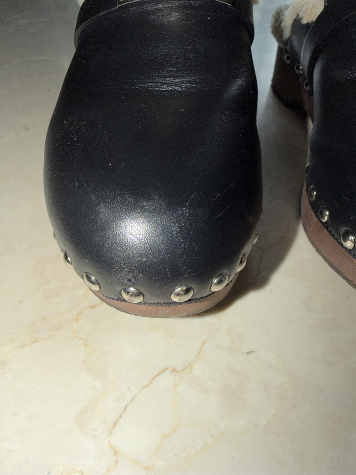 Hermes Carlotta Mule Black Leather Kelly Lock Shearling Fur Clog Slide Women’s 5