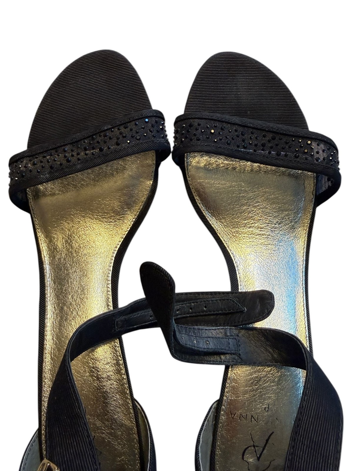 Adrianna Papell Black Beaded Kitten Heel Sandals Size 9.5M