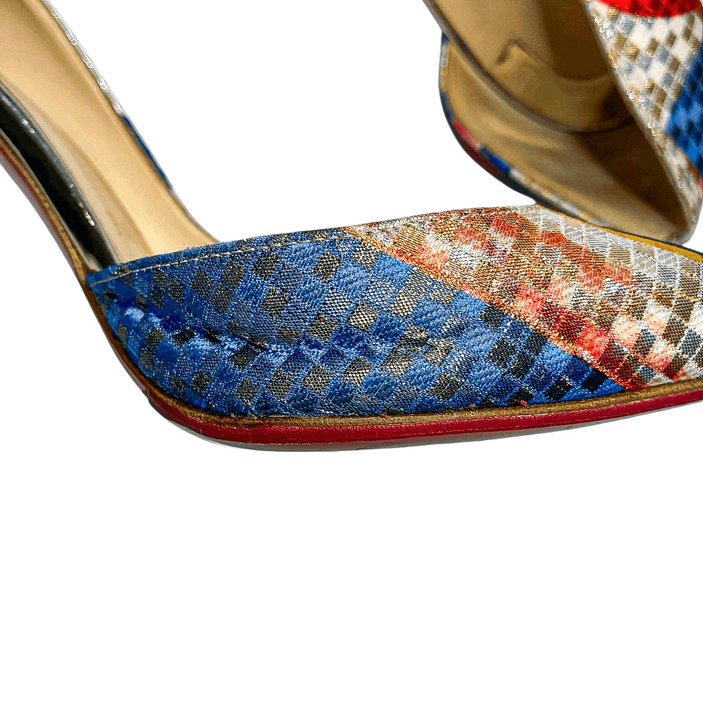 Christian Louboutin Iriza 100 Lurex Modernist Multi Gold Pumps 4.25 Heel EU 39