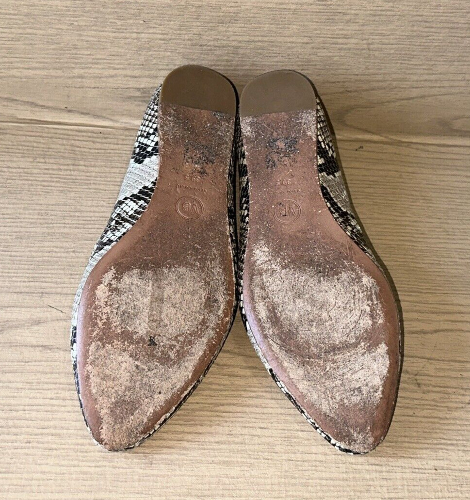 VERONICA BEARD SNAKE PRINT LEATHER SEMI ROUND TIP DETAIL CASUAL FLATS Sz 39.5M