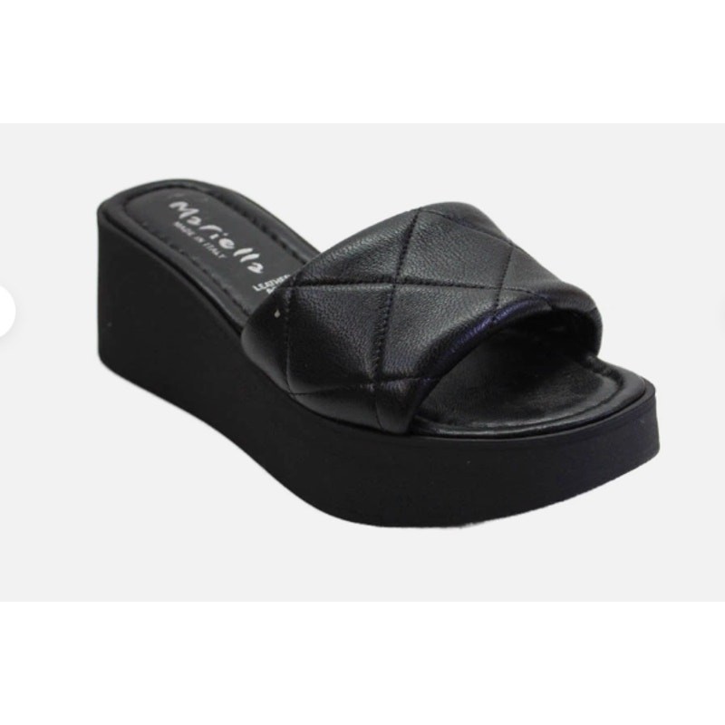 Mariella Women’s Wedge Heel Platform Quilted Leather Slide Sandals Black Sz 9
