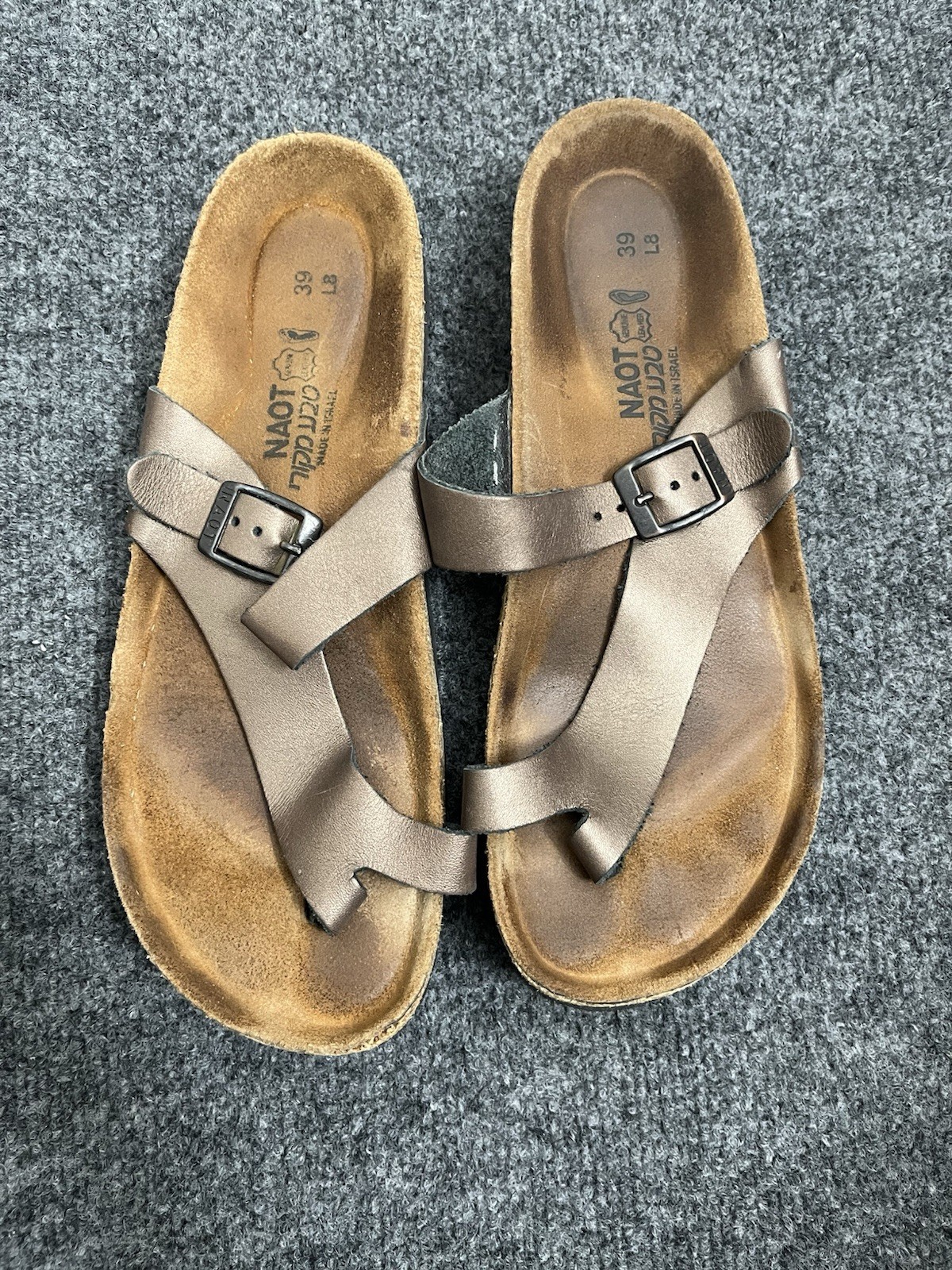Noat Sandals 39 Women’s Brown Bronze Cork Footbed Israel Casual US 8.5 *READ