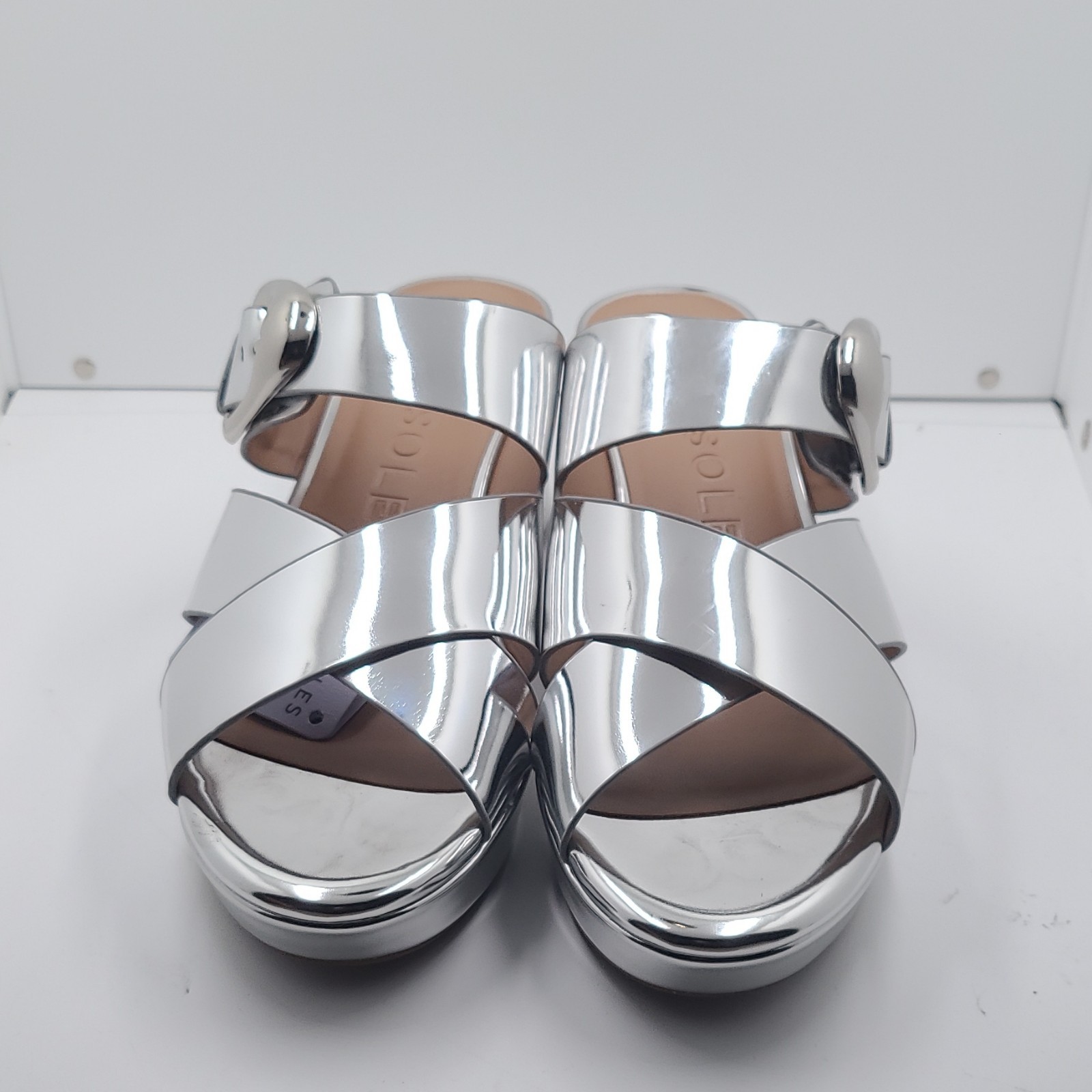 Aerosoles Silver Metallic Crisscross Buckle Slip-On Slide Sandals 9.5M