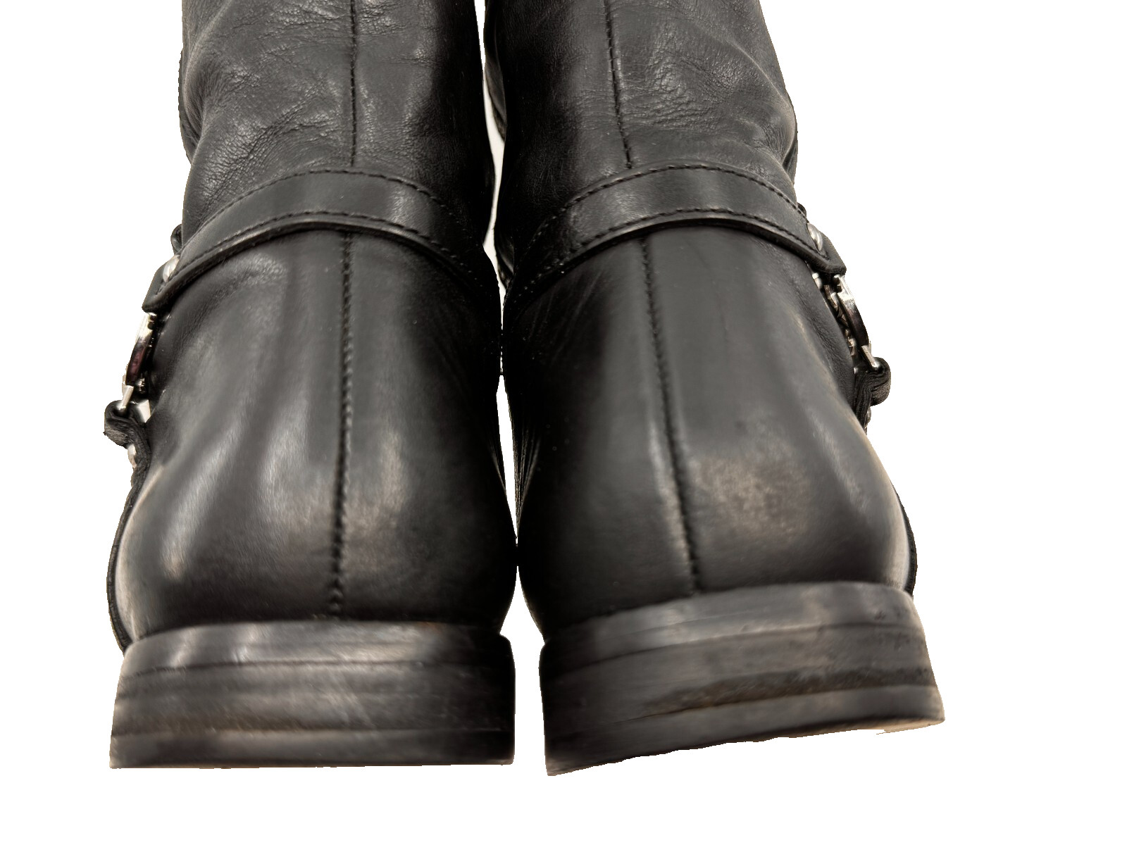 Coach Women Calve Boots Side Zip Semi Pointed SZ 7B Black Logo 1/2 Block Heel