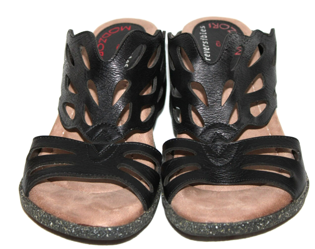 Modzori Black & Silver Low Wedge Reversible Retro Sandals Women’s Size 9