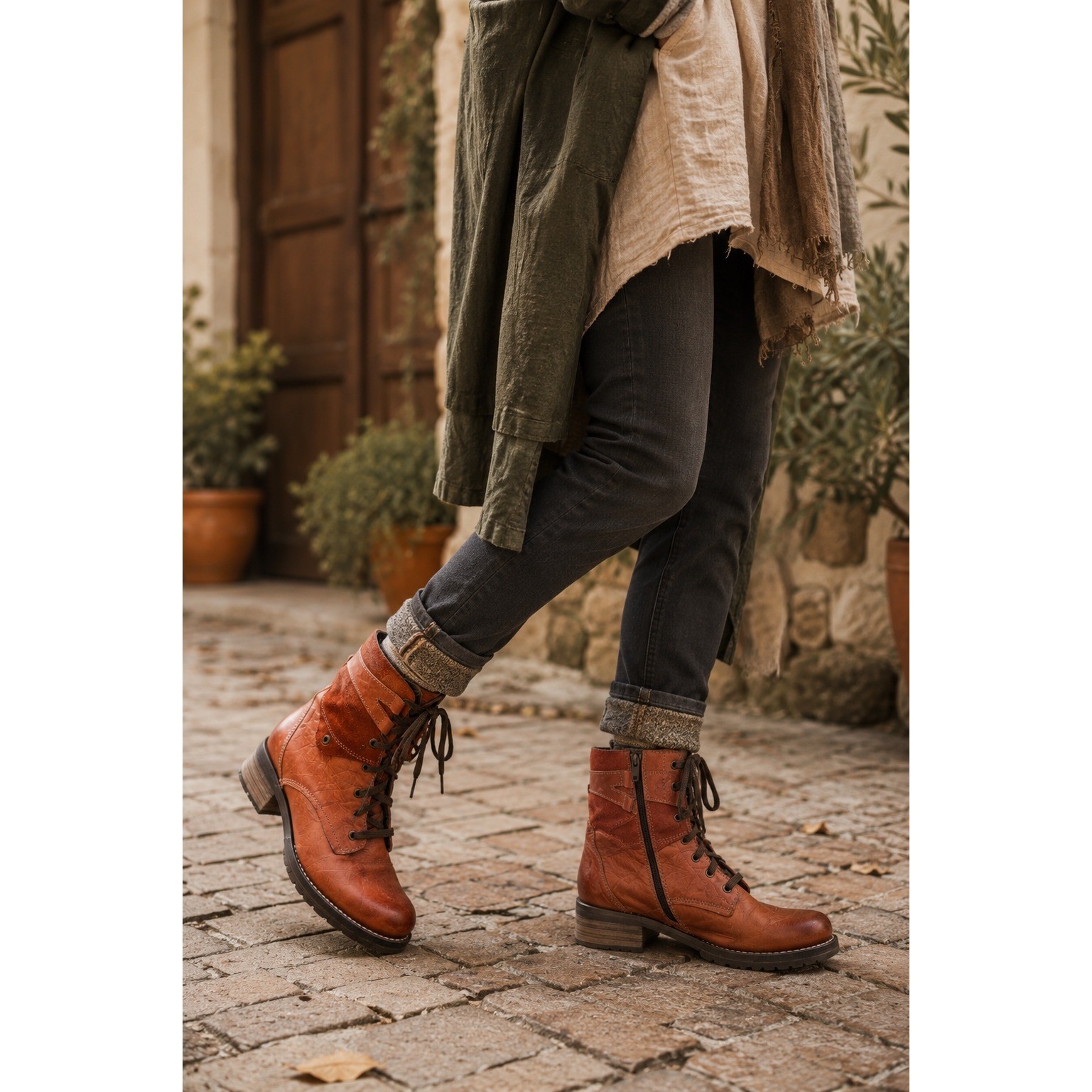 Dromedaris Kara Lace Up Boots Women Manarin Red Leather Suede Lug 9.5-10