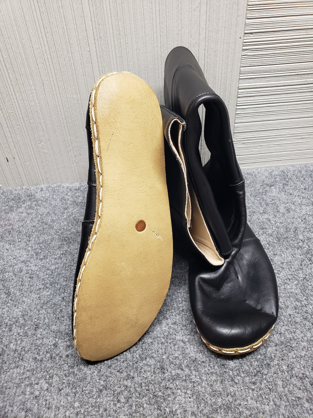 Atlantis Women Boots 13.5 Black Leather Side Zip Handmade High Knee Comfort Shoe