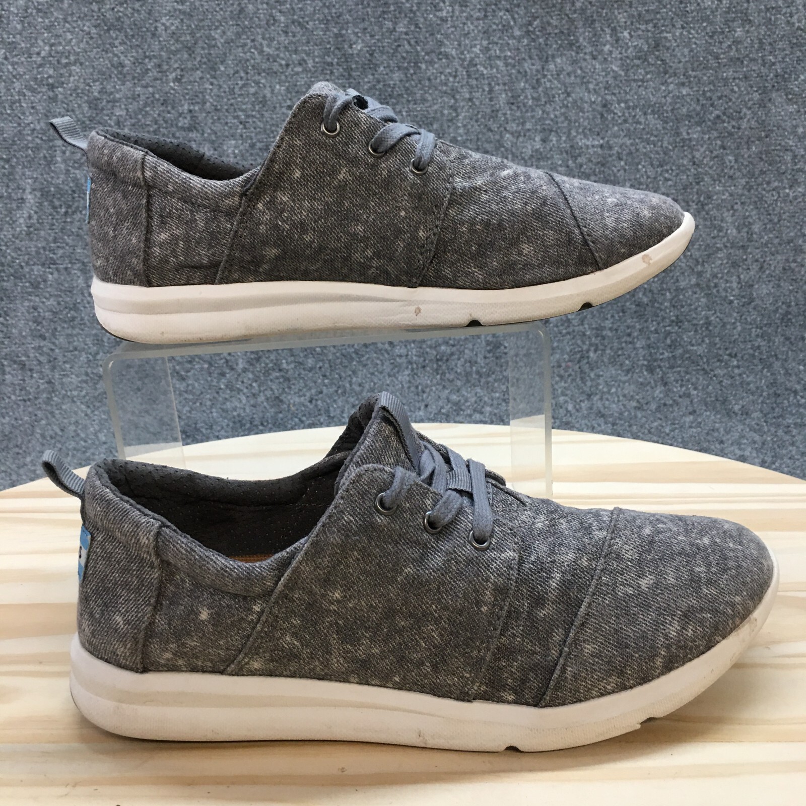 Toms Del Rey Shoes Womens 7.5 Casual Sneakers Walking Gra Fabric Lace Up Comfort