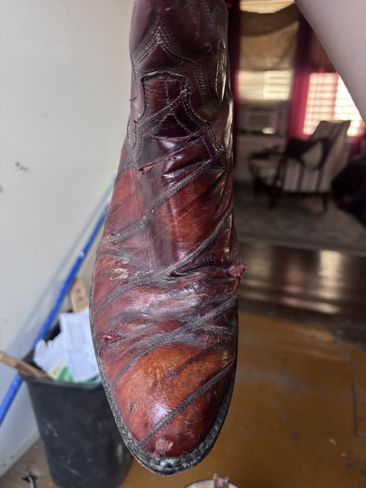 Vintage Tony Lama Eel Skin Western Boots Mens 11 D Red Burgundy Cowboy