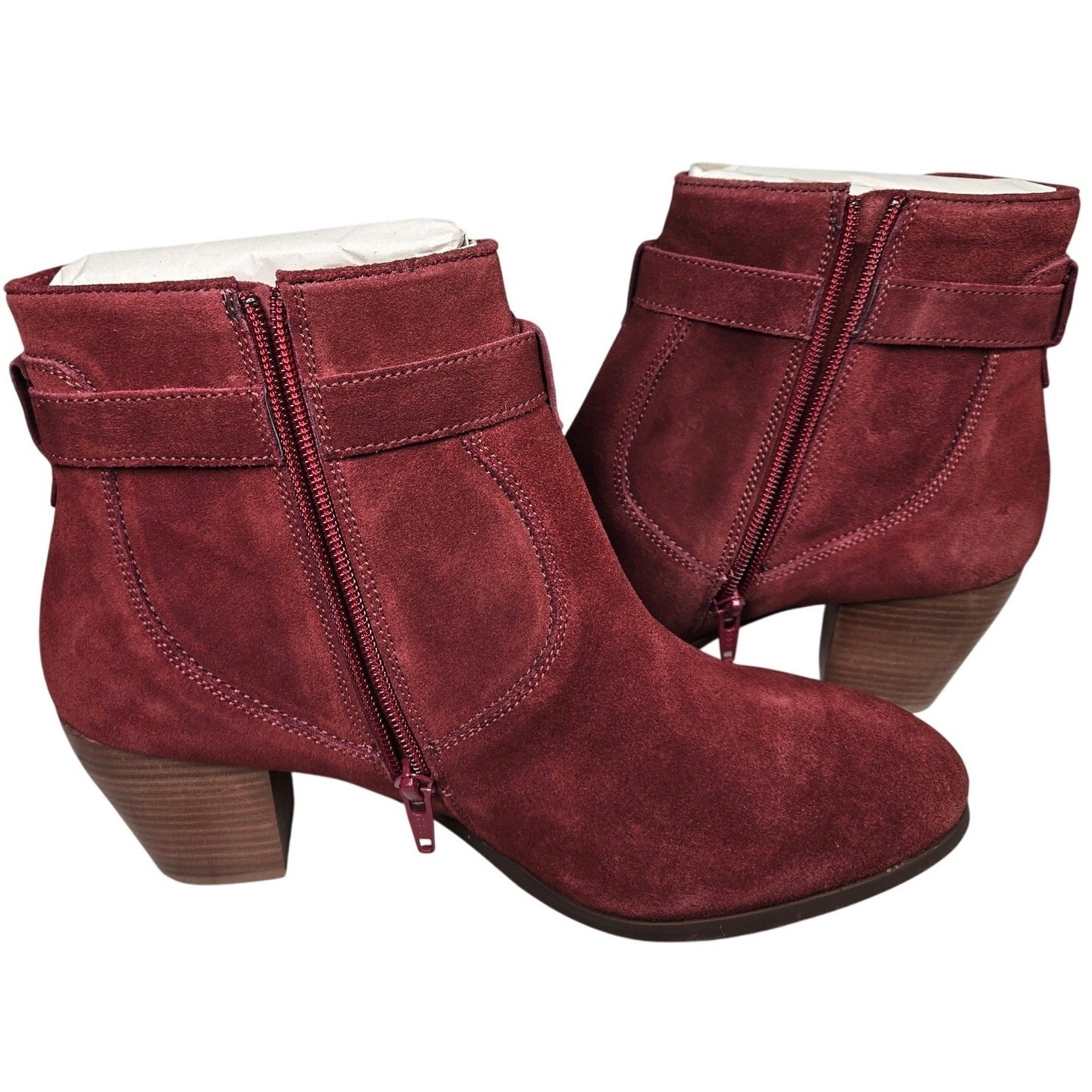 Diba Sleek Bootie Burgundy Suede Leather Ankle Boots Block Heel Size 10