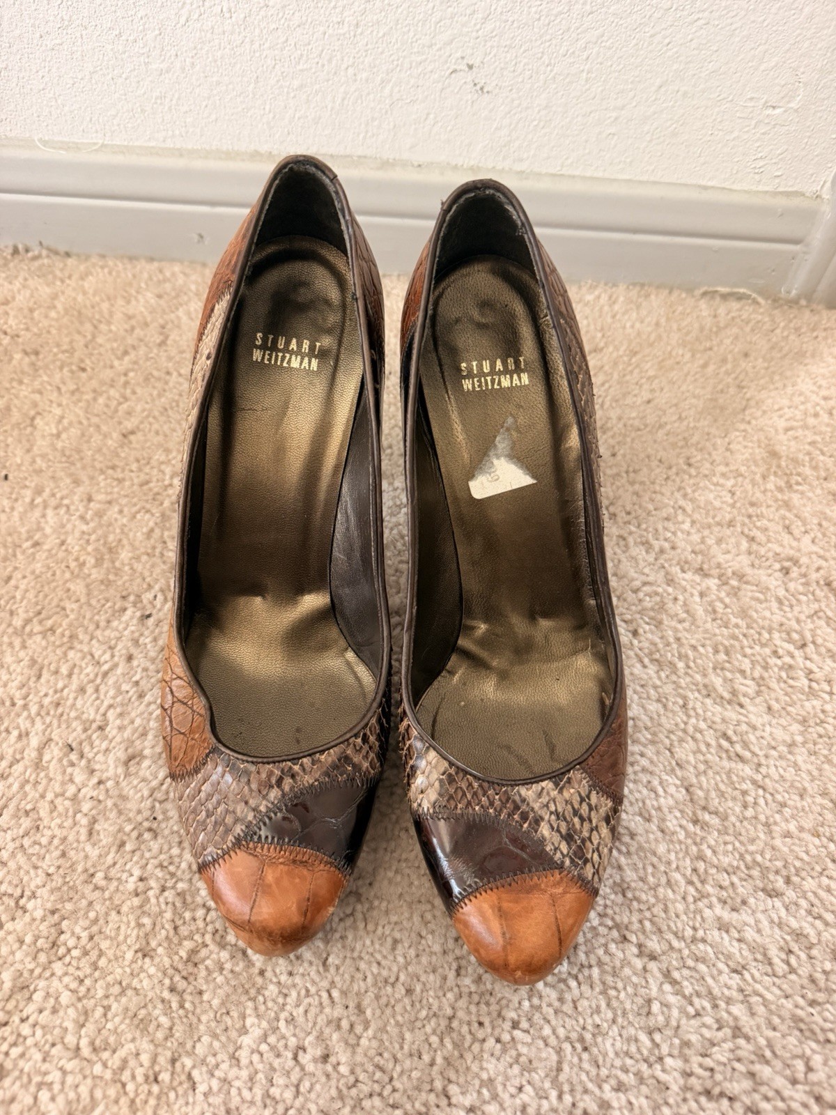 Out of style vintage snakeskin patchwork designer heels MSRP $495 size 10W