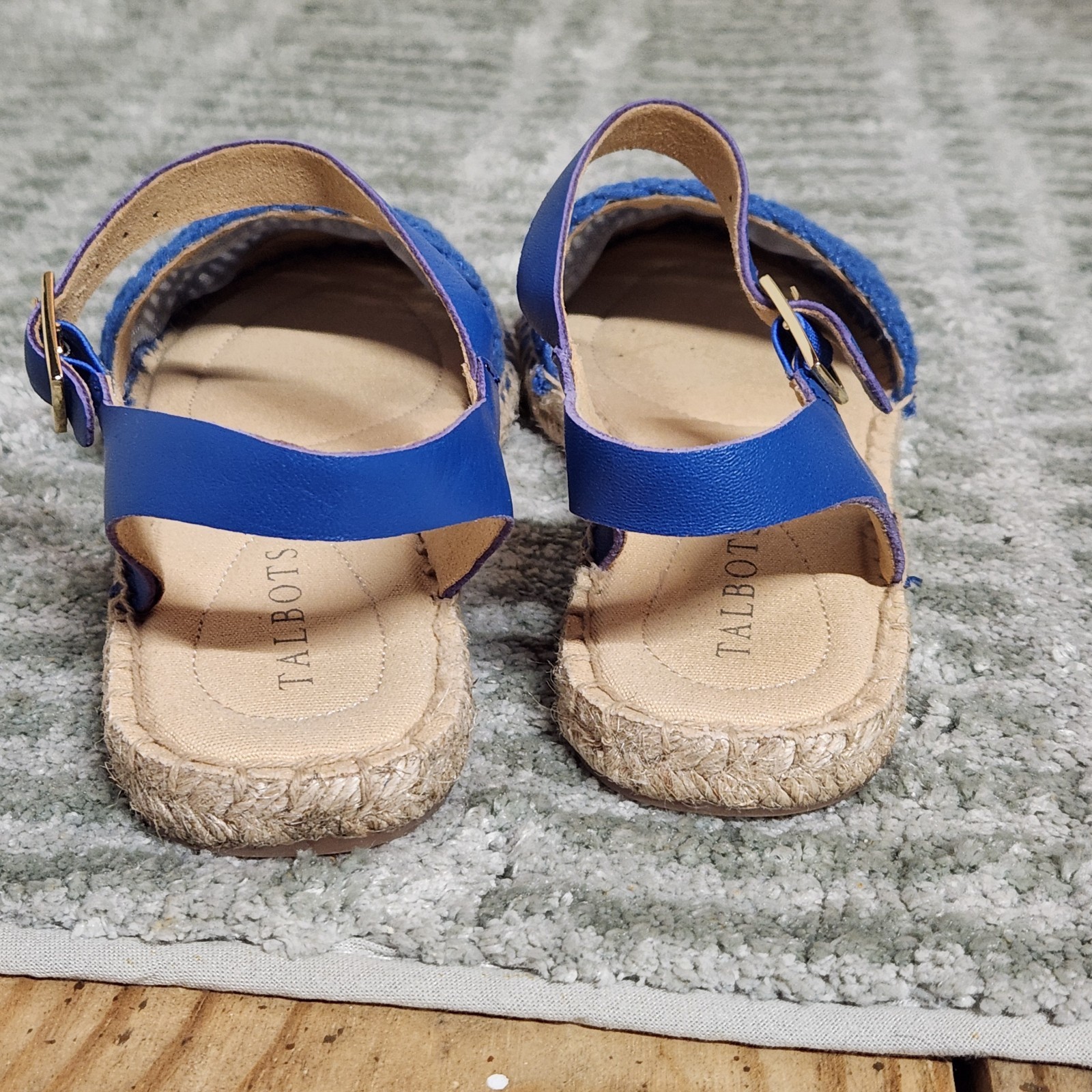 Talbots Spring Bright Blue Izzy Corded Espadrille Sandles Flats SZ 5.5 M Woven