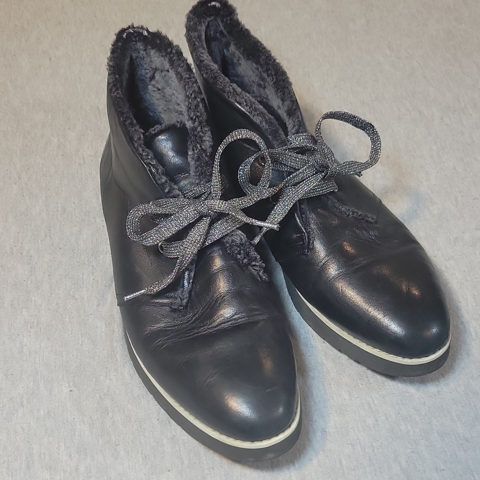 Johnston & Murphy J&M Flex Women’s 10M Black Leather Faux Fur Lined Ankle Bootie