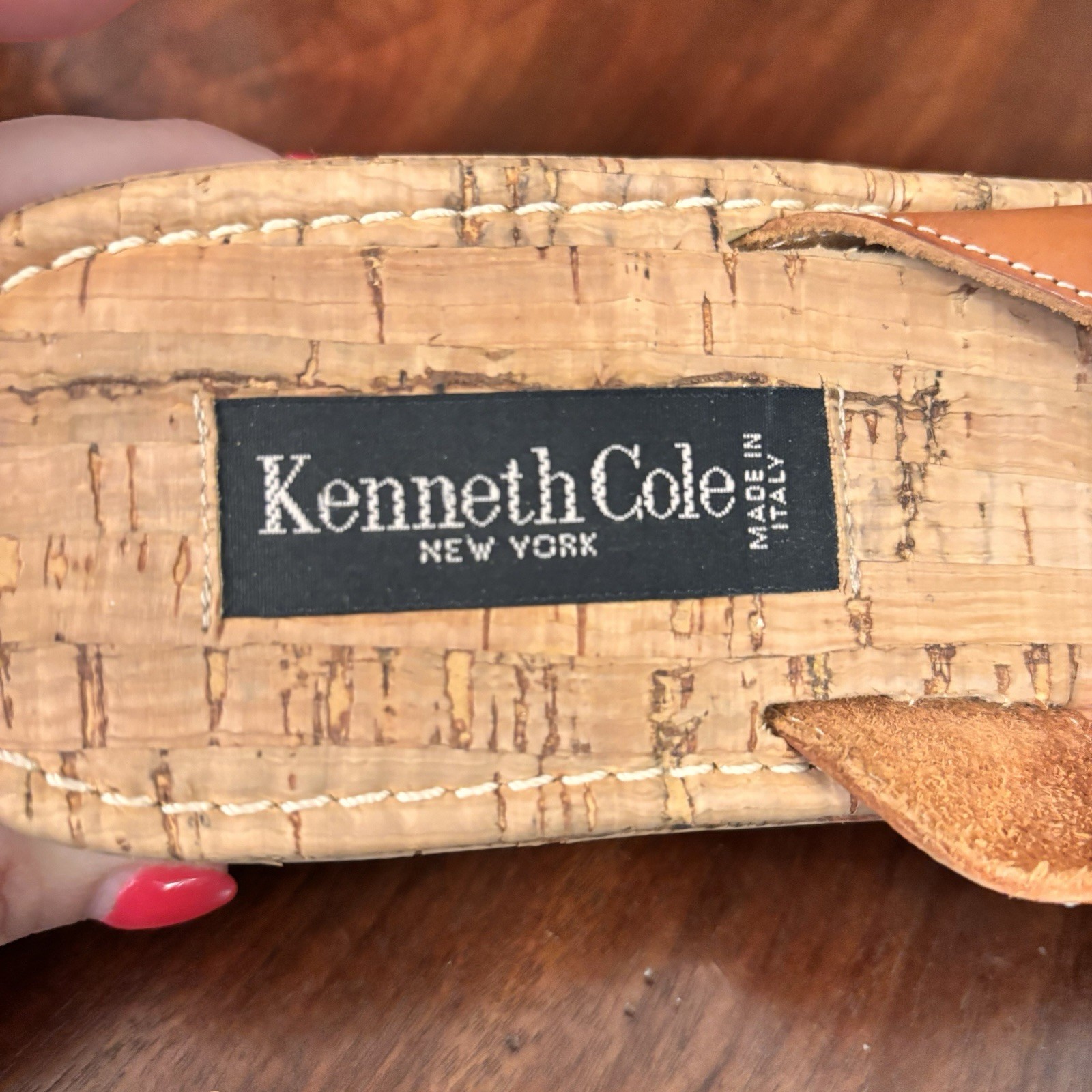 Kenneth Cole Cork Slide Sandals Brown Leather Buckle Italy Womens Size 39/9