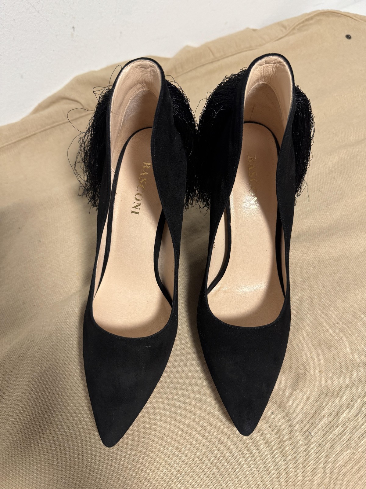 BASCONI Shoes Womens Size EU 39 Black Suede Tassel Pumps Stiletto 2671-13de-1