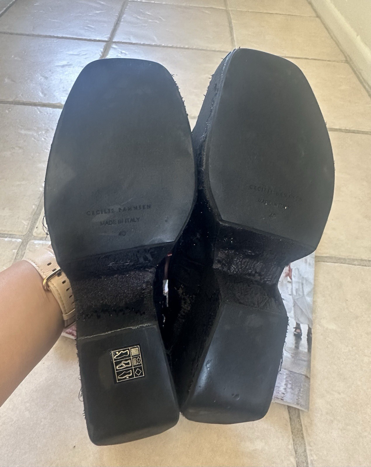 Cecilie Bahnsen Black Ballet Flats Square Toe Slip-On Floral Textured Cotton 9US