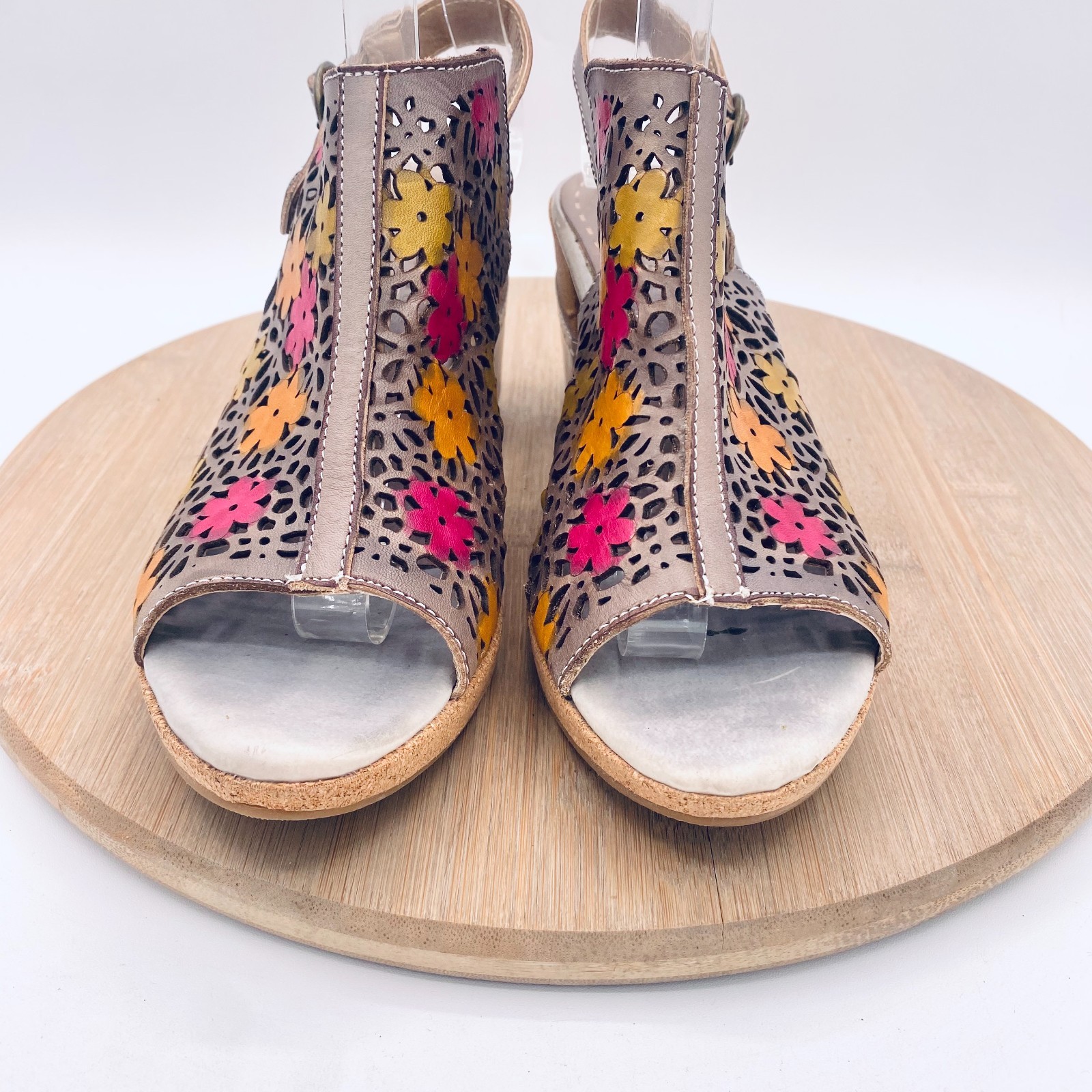 Spring Step L’artiste Sandals Womens 7.5 38 Multicolor Slingback Heels Flowers