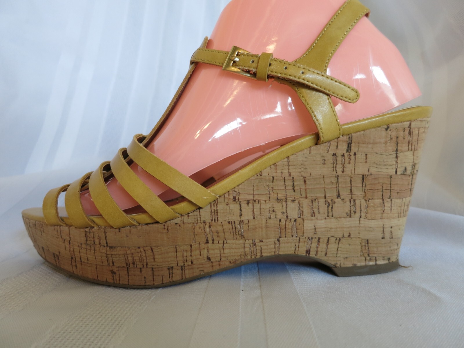 Franco Sarto Size 8 Greece 3.25″ Heel Buckle Platform Sandals Mustard Yellow