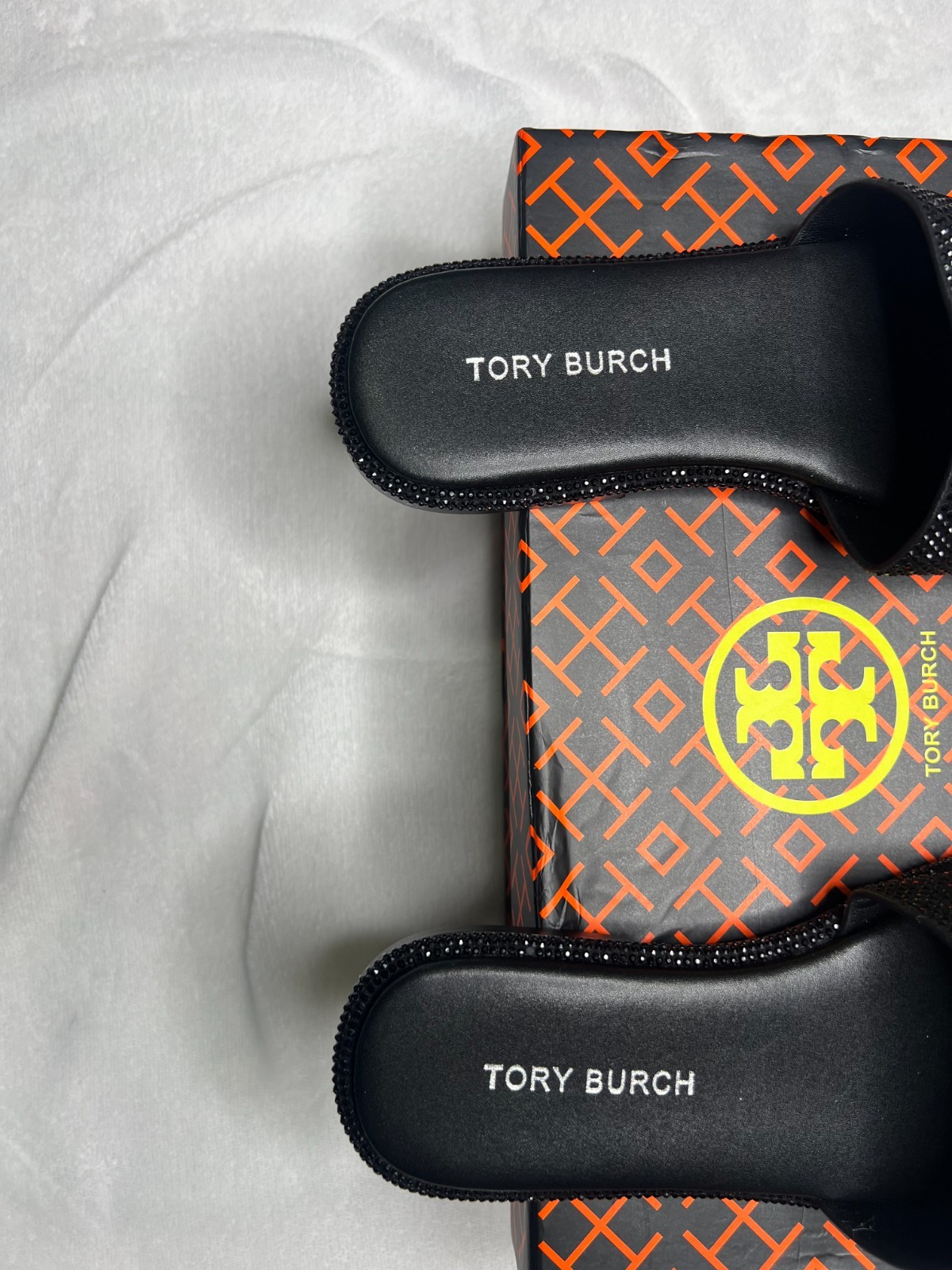 Tory Burch Everly Slide Sandals Perfect Black/Crystal Size 8