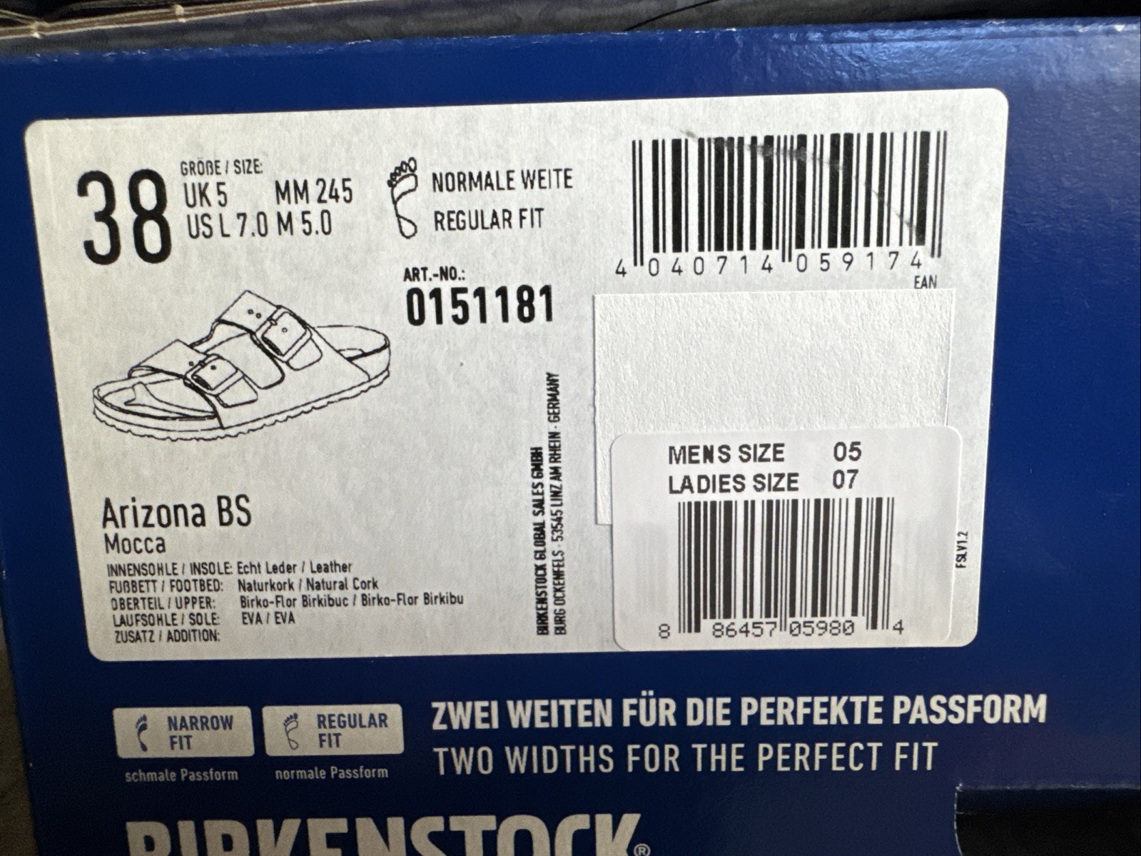 Birkenstock Arizona BS Sandals – SIZE U.S. Men’s-5, Ladies-7, EU38 Mocca NEW