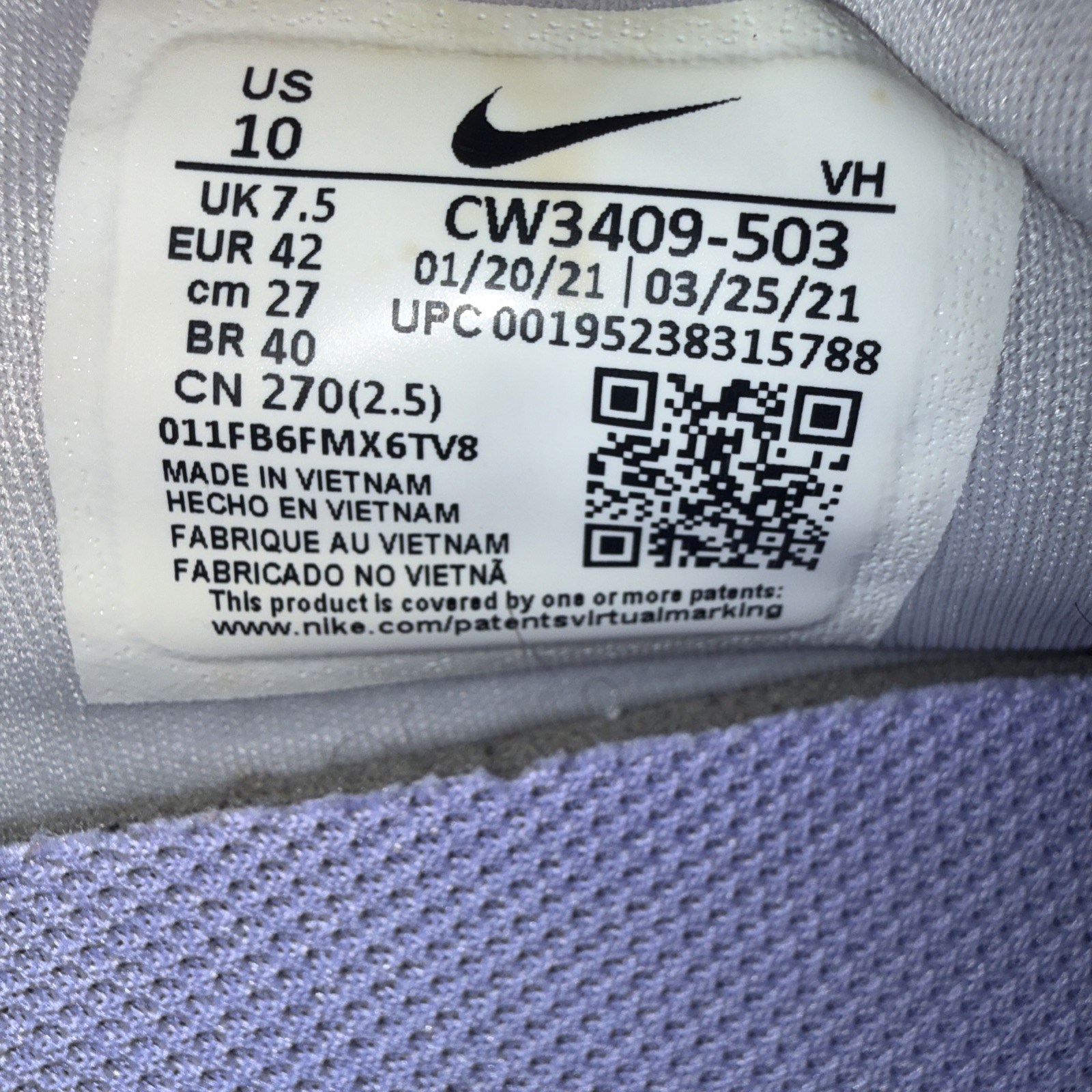 Nike Flex Run 2021 Iris Whisper Purple CW3409-503 Women’s Size 10