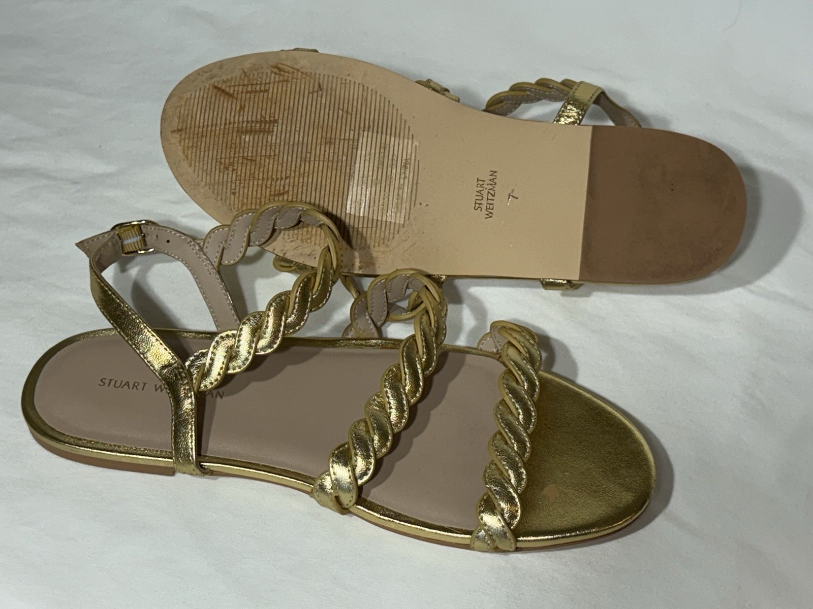 Stuart Weitzman Twistie Leather Sandal Size 7 ~ Gold