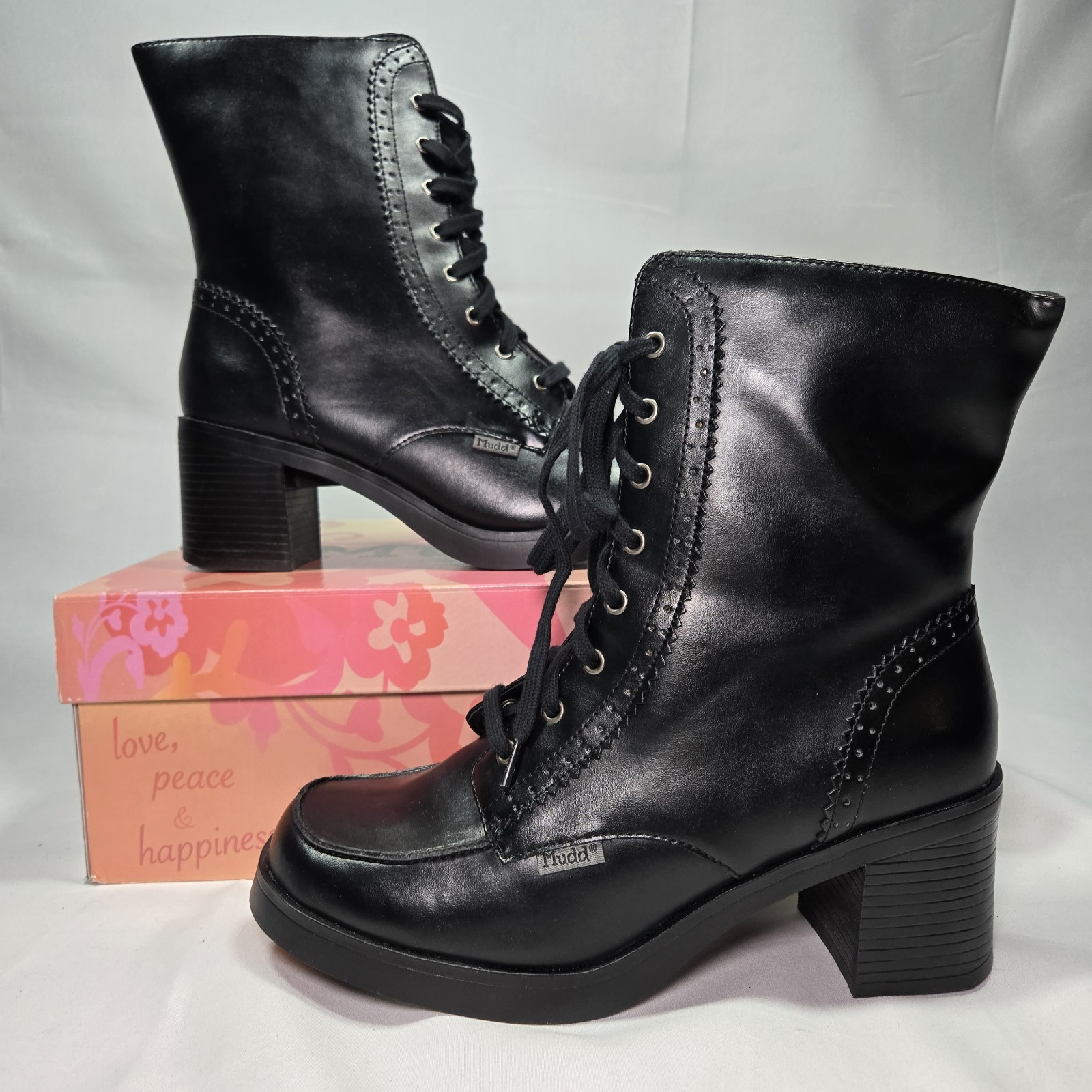 MUDD Womens 11 Tribune Black Boots Chunky Block Heel Punk Rock Emo 90s Y2K