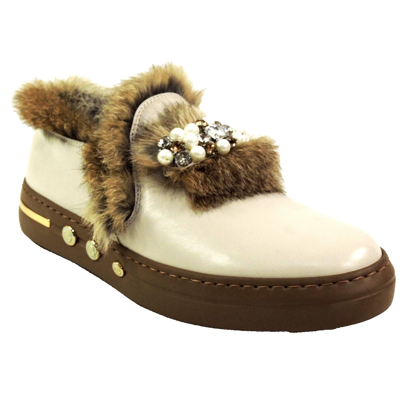 BALDININI 🇮🇹 WOMEN’S CREAM SOFT LEATHER FUR LINING FASHION LOAFERS 35 EU