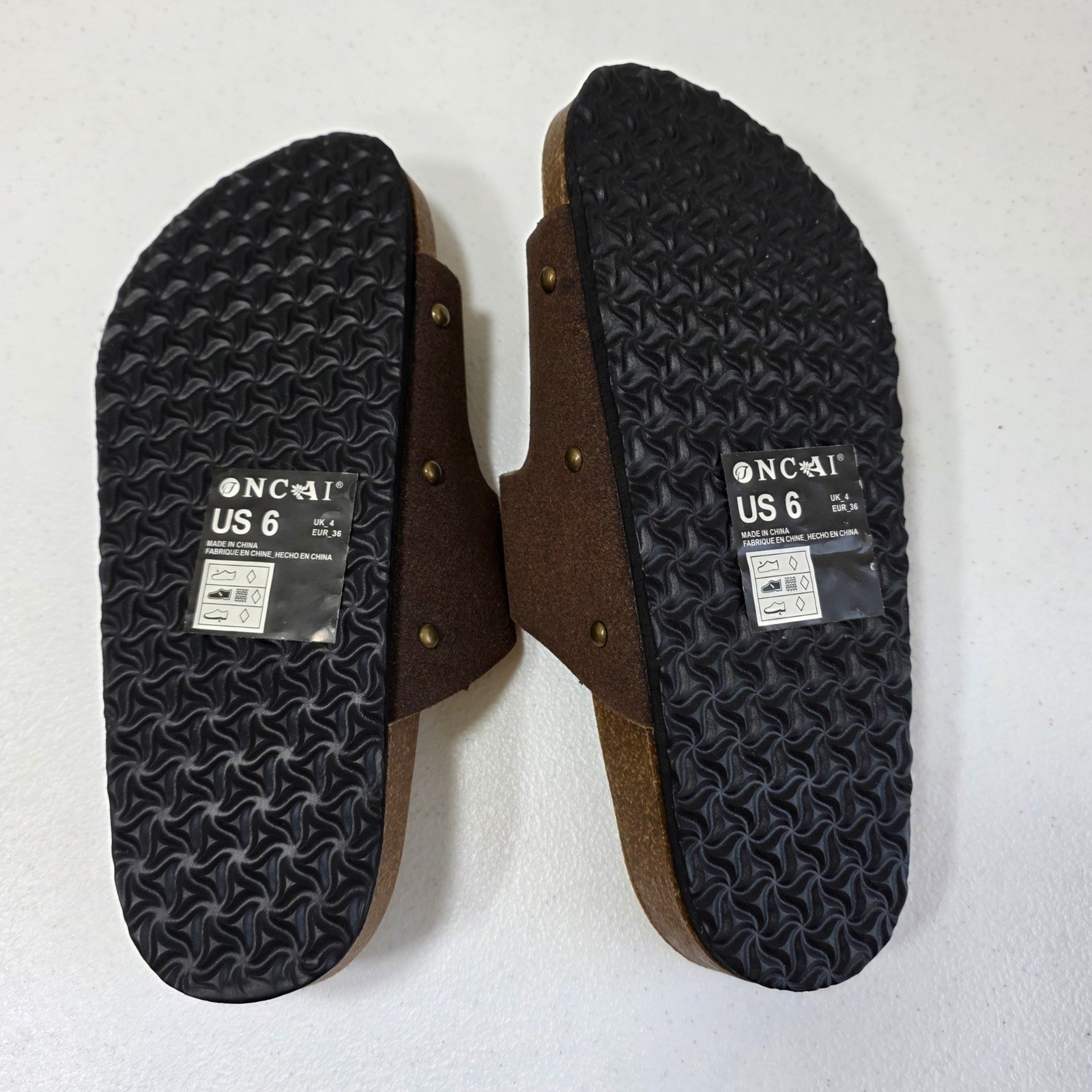 NCAI Boho Brown Vegan Suede Flats Double Strap Buckle Slide Sandals Womens 6 New