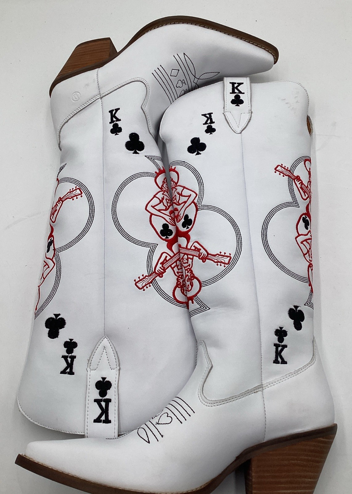 Dingo 1969 Women’s King of Clubs Wooden Heel Western Boots-White-Size: 9 M