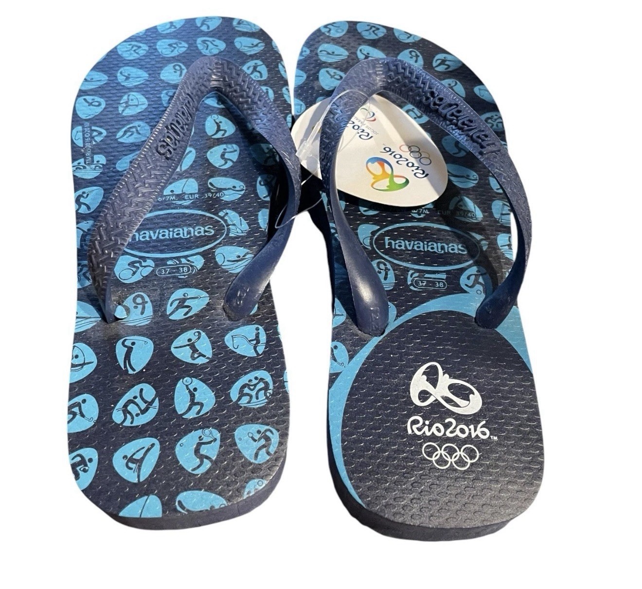 Havaianas NWT Women’s Flip Flops Blue Rio Olympics 2016 Sports Beach Summer 7/8