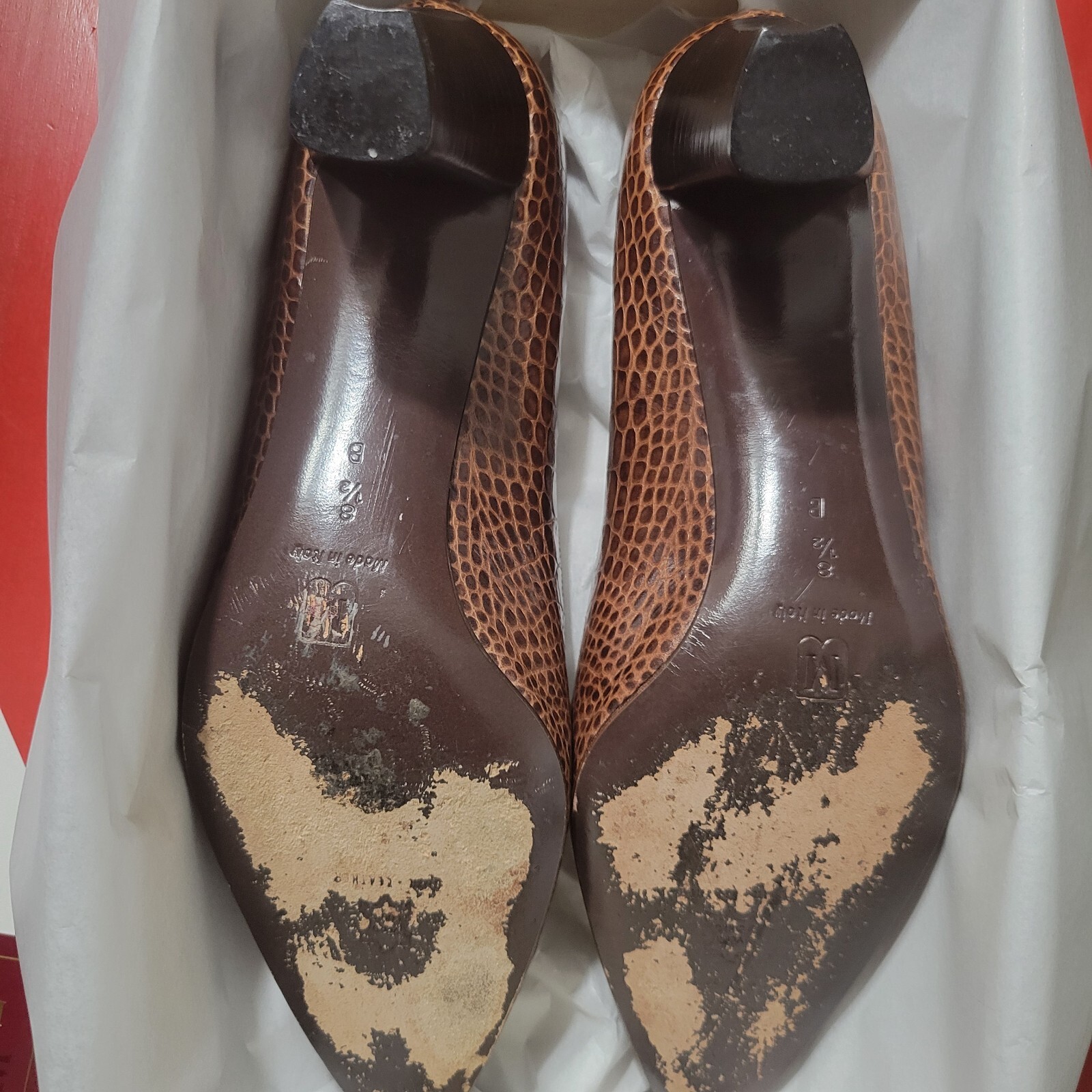 Vintage Bruno Magli Women Pumps Brown Embossed Reptile Print 2.5 In Heel Sz 8.5B