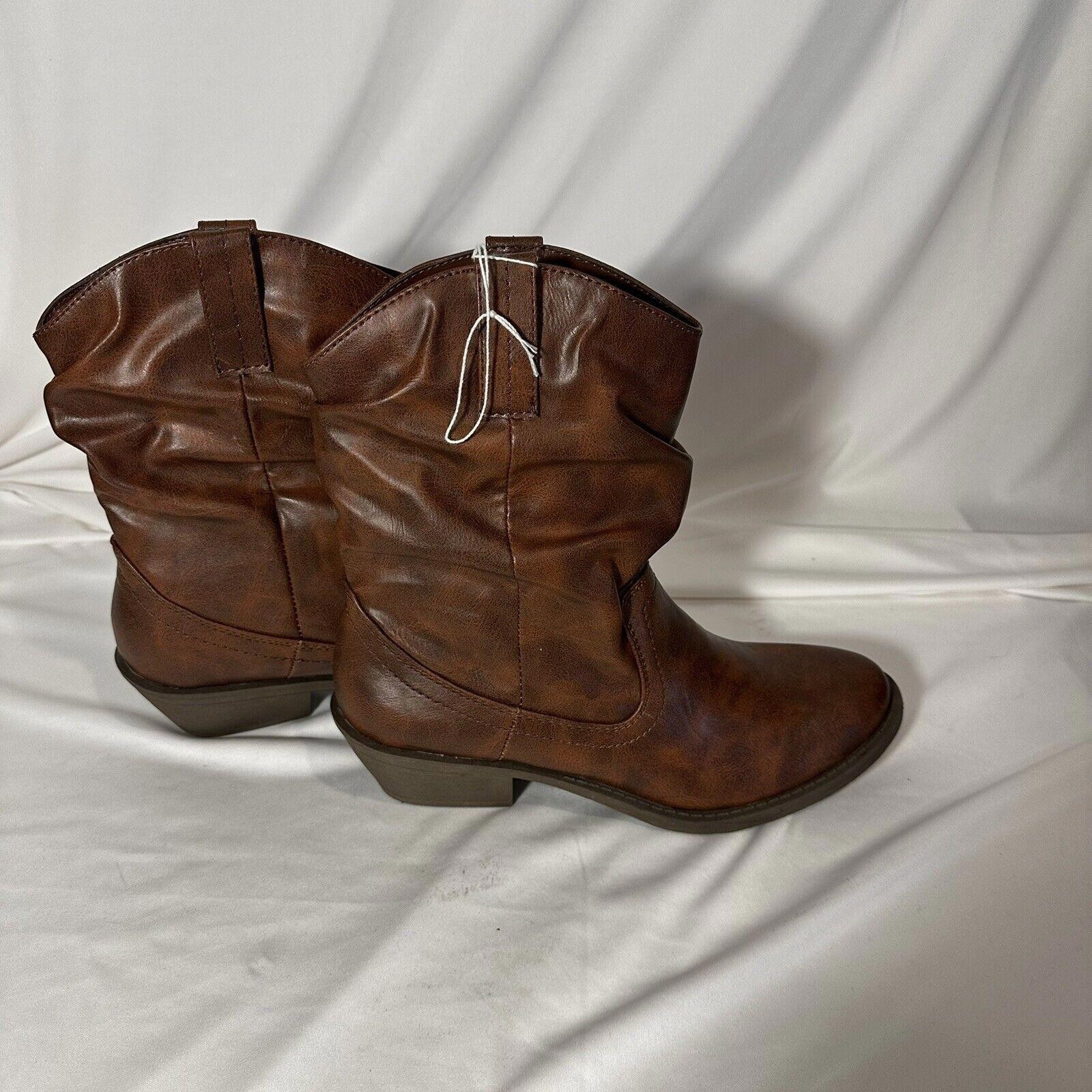 Woman’s Trash Faux Leather Scrunch Cowboy Ankle Boot Brown Size 8 Vegan New