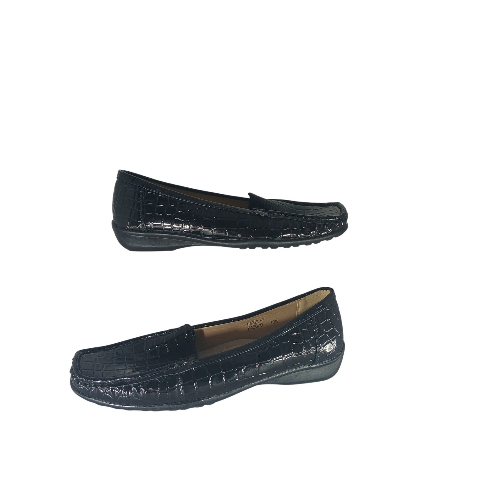 Pierre Dumas Hazel-7 Loafers 10 Black Croc Embossed Patent Driving Mocs