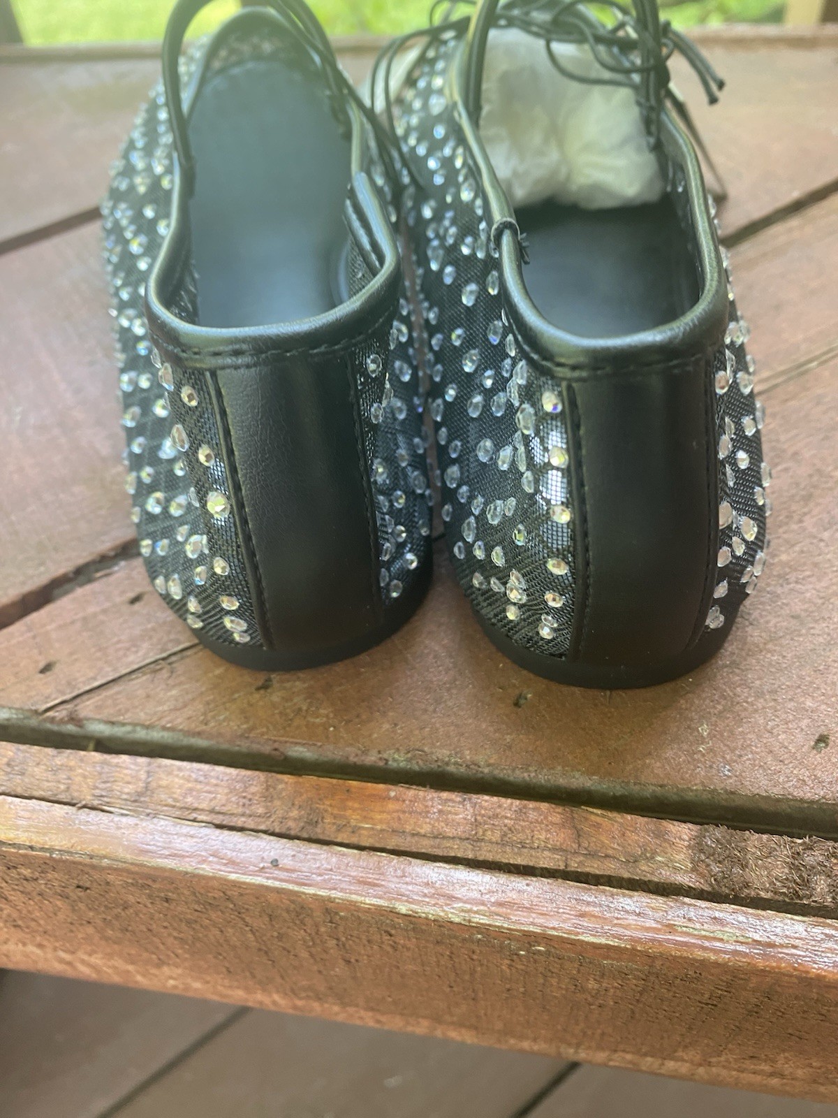Madden NYC Black Mesh Rhinestone Mary Jane Round Toe Flats Women’s US 6