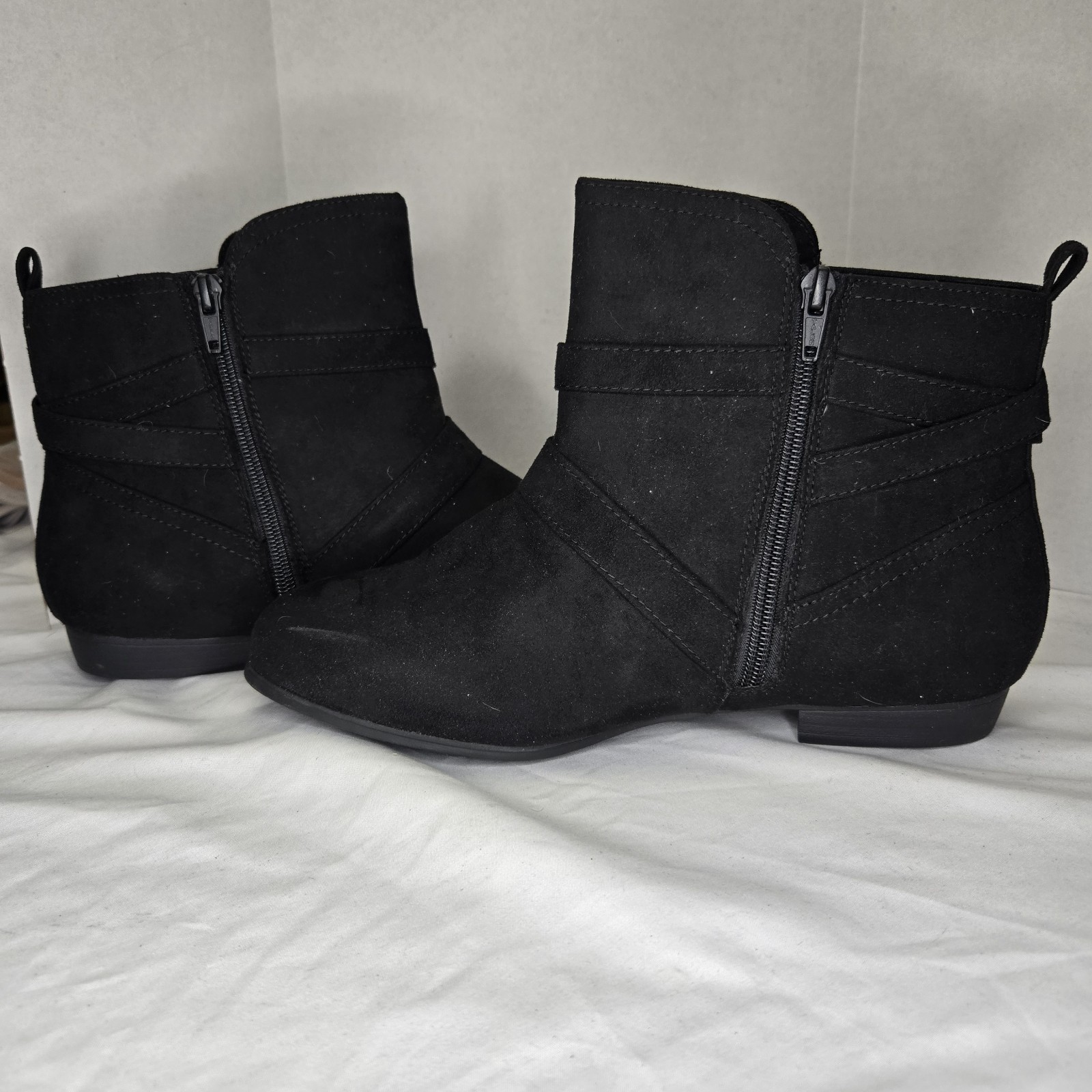 SO Alessia Zip Ankle Boots Black Womens 9 Buckle Stretch Goth Boho Punk Grunge