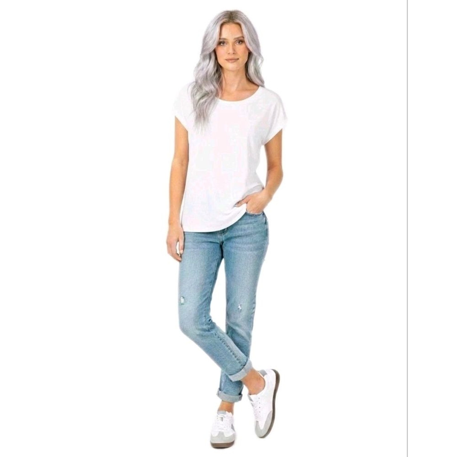 JSport Cecily Casual Sneaker Suede White Grey Low Top Women’s Size 10 NIB