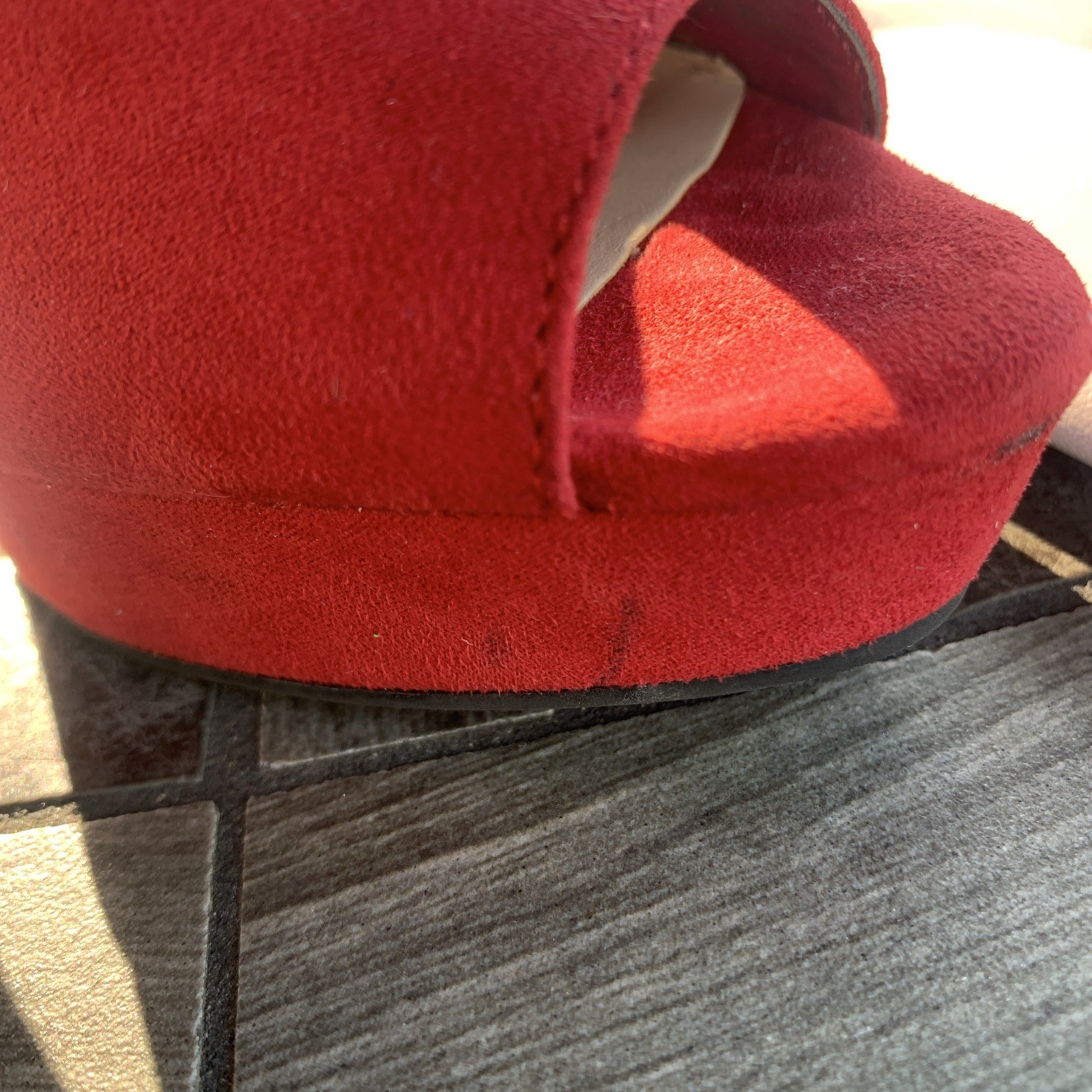 Marc Fisher Suede Heels Womens 7 Red Platform Ankle Strap Peep Toe Going Out